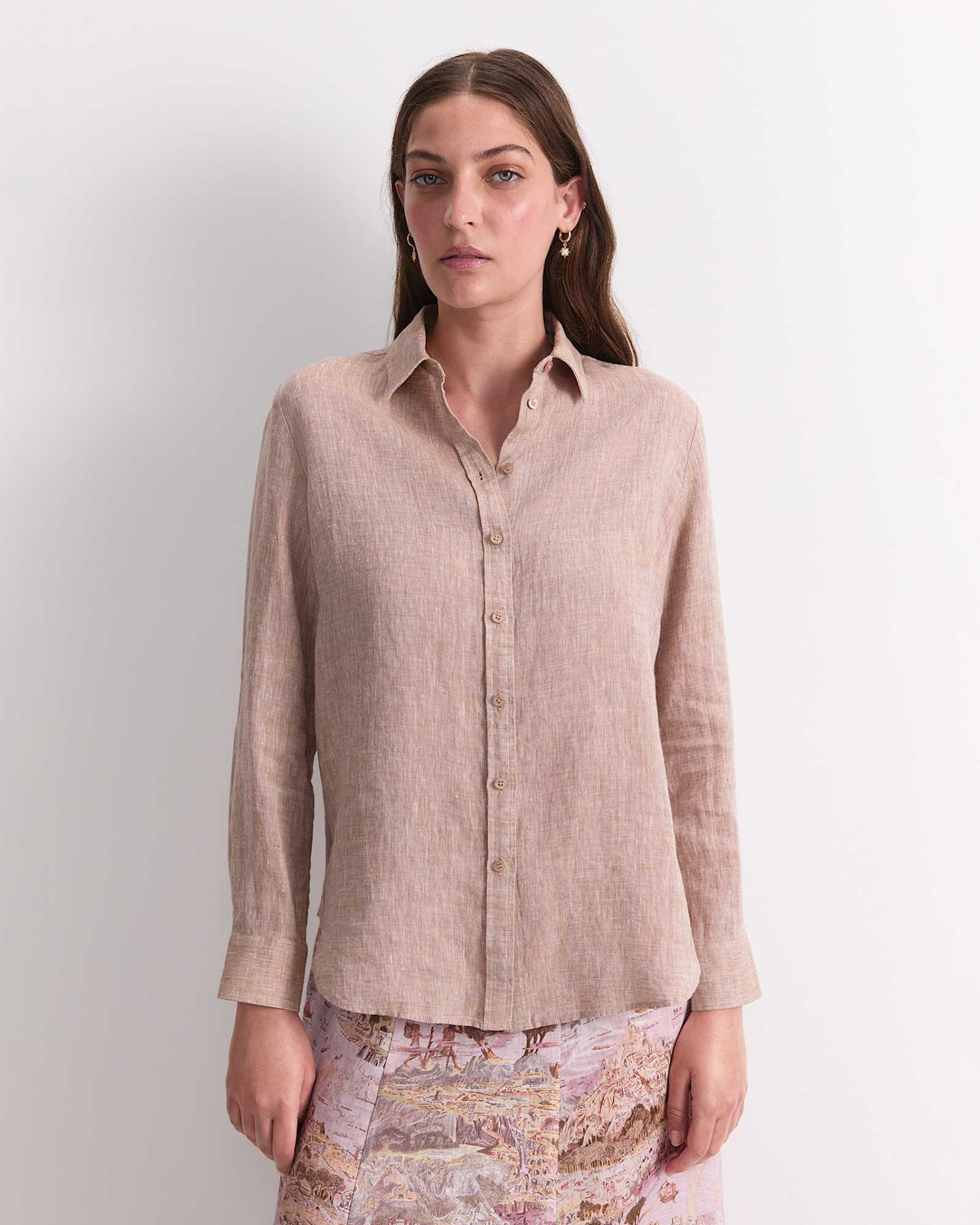Dahlia Long Sleeve Linen Shirt in MOCHA