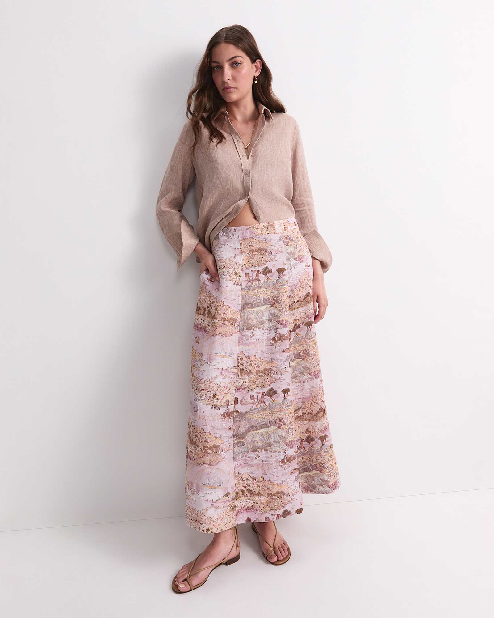 Dahlia Long Sleeve Linen Shirt in MOCHA