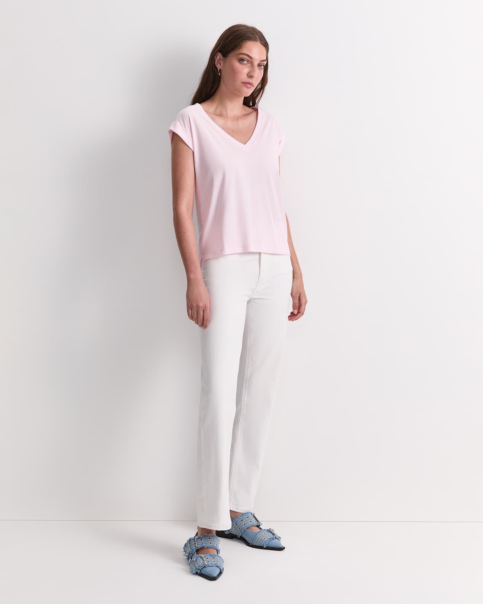 Blair Cotton V-Neck Tee in BLUSH
