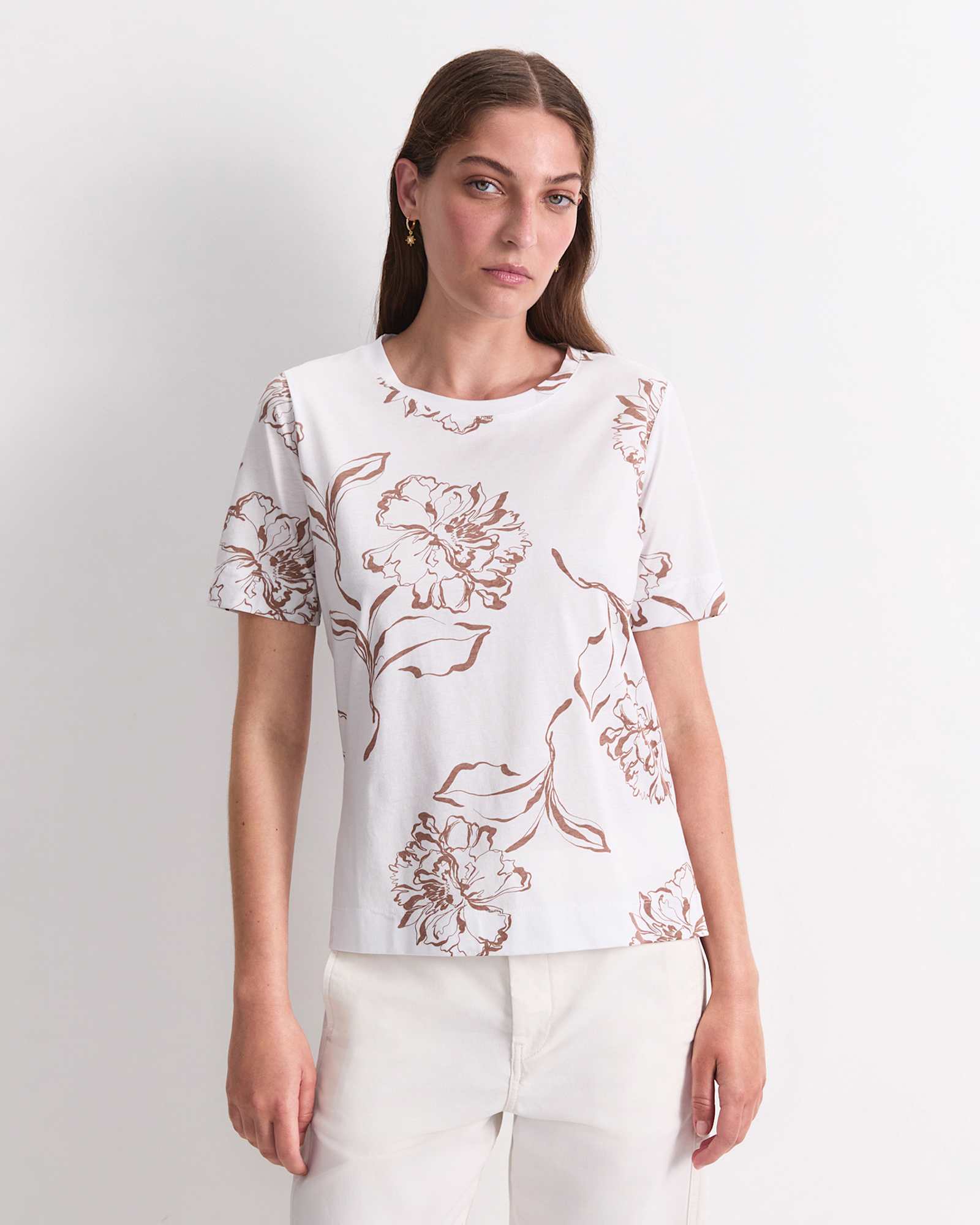 Franka Mercerised Cotton Tee in MOCHA/WHITE
