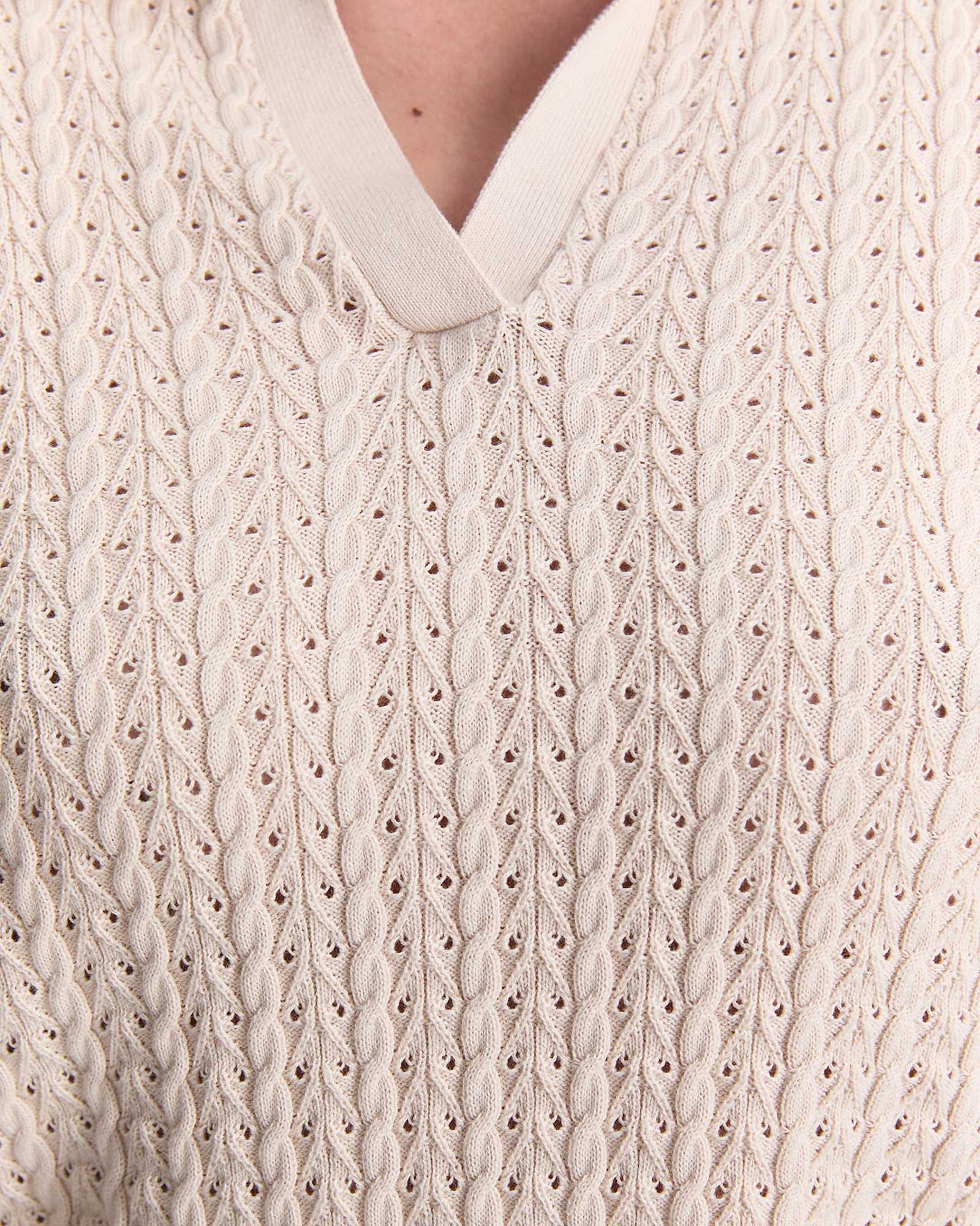 Elka Pointelle Polo Knit in STRING