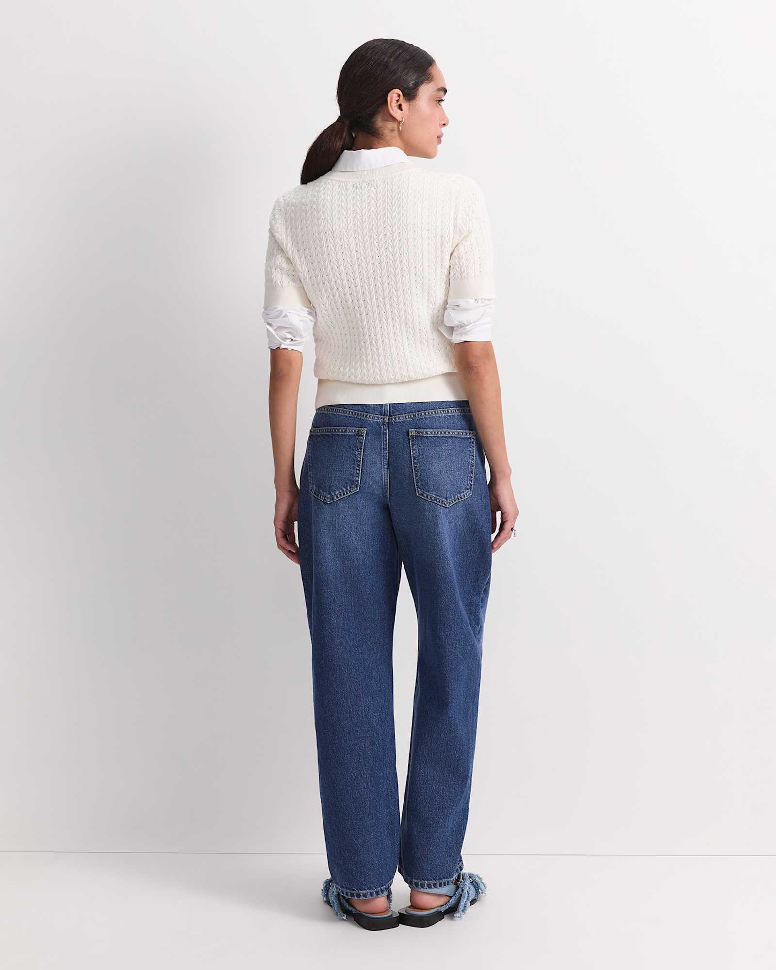 Elka Pointelle Crew Knit in OFF WHITE