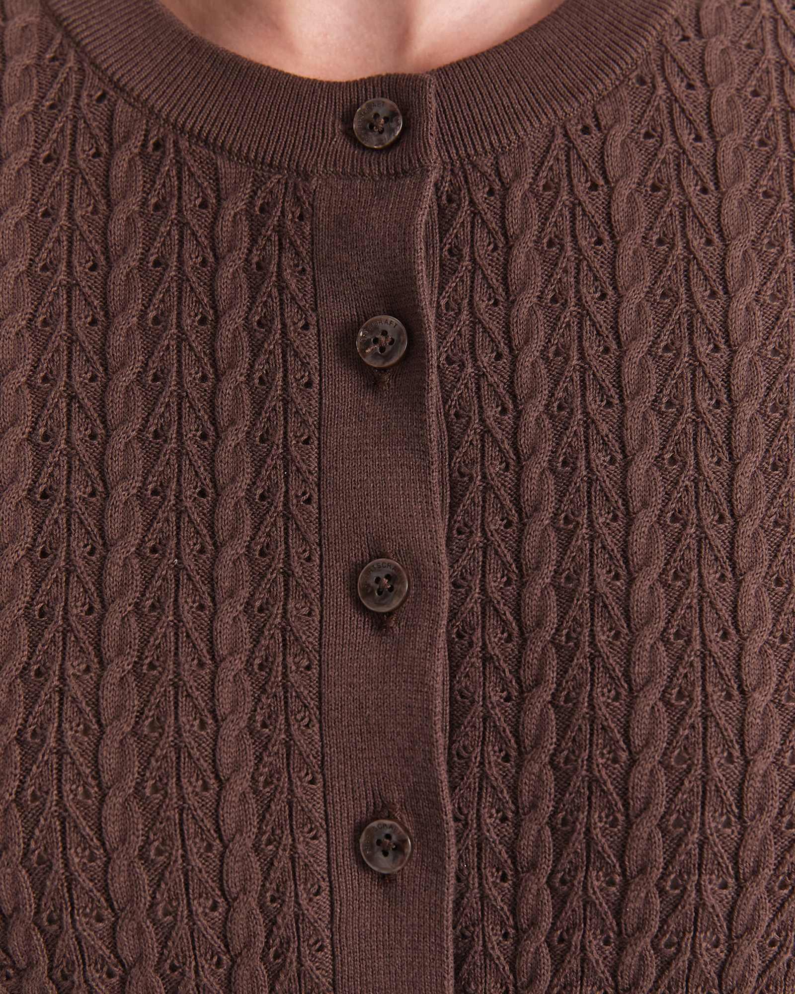 Elka Pointelle Cardigan in CHOCOLATE