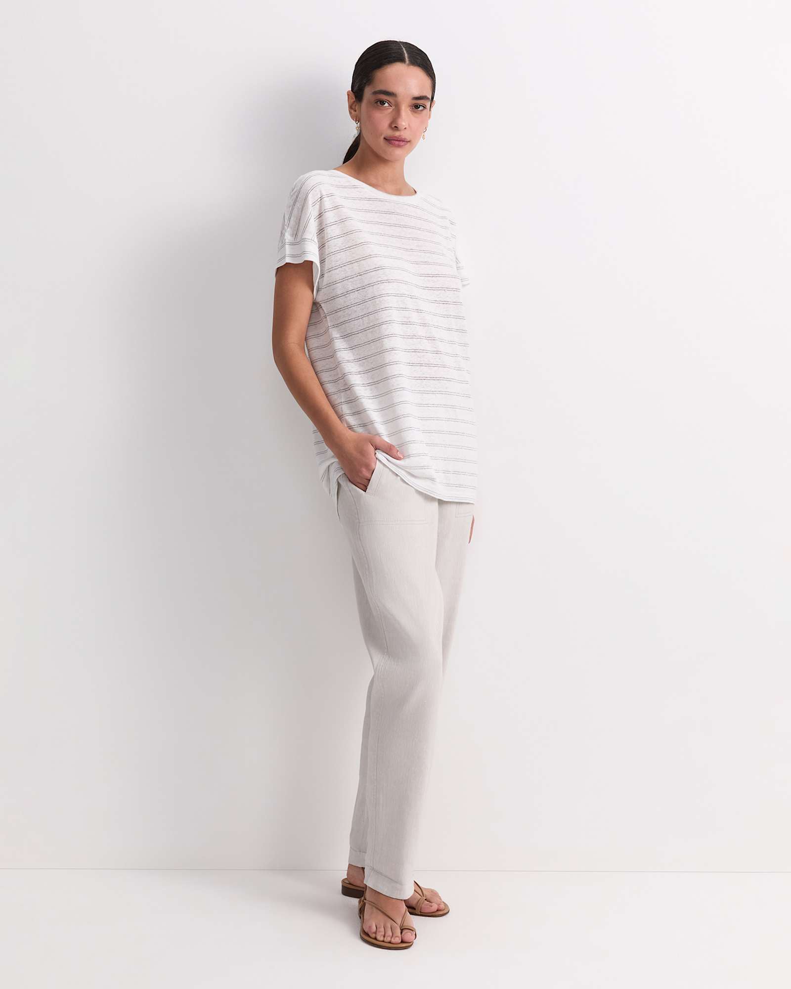 Tonia Foil Linen Tee in WHITE/SILVER