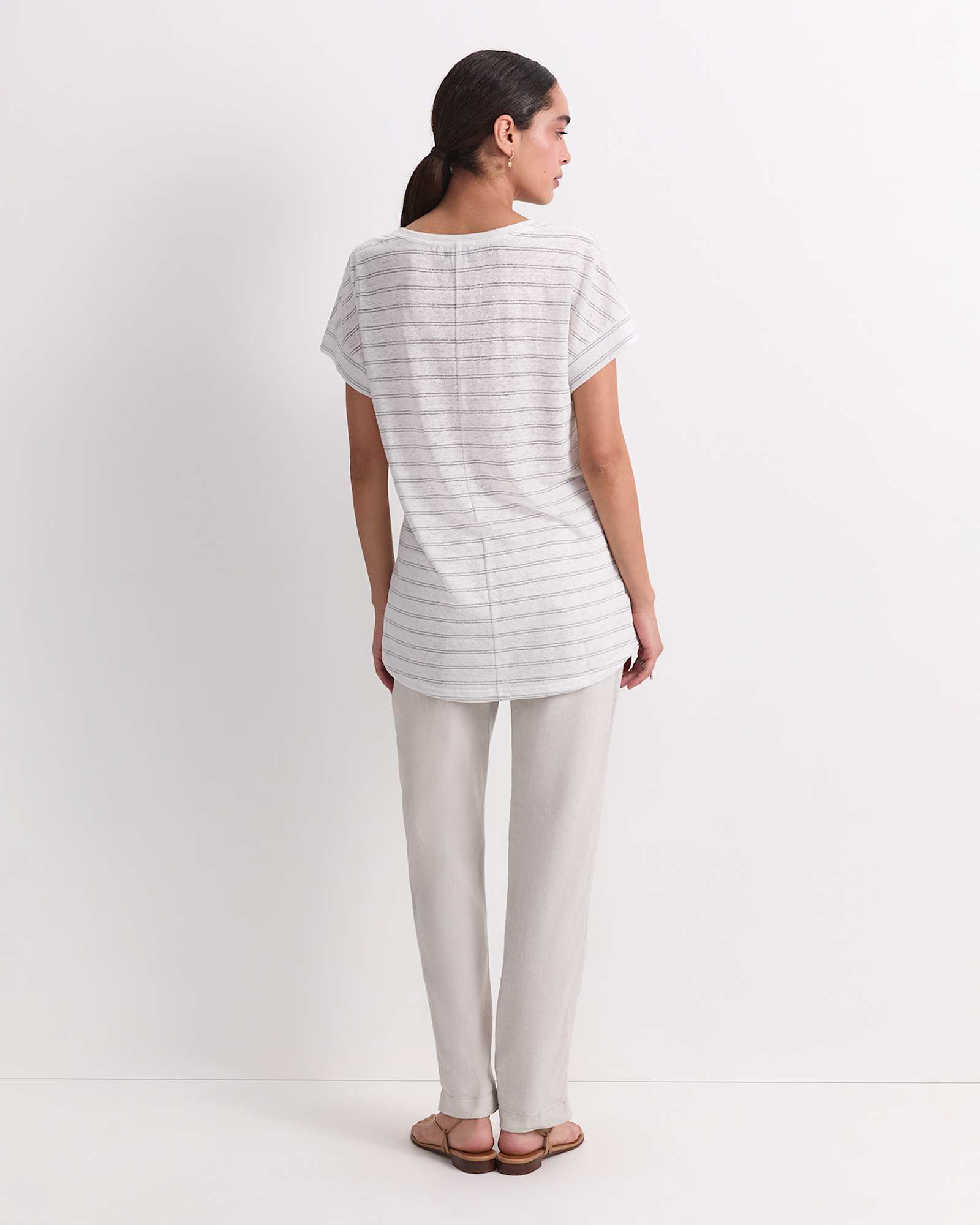 Tonia Foil Linen Tee in WHITE/SILVER