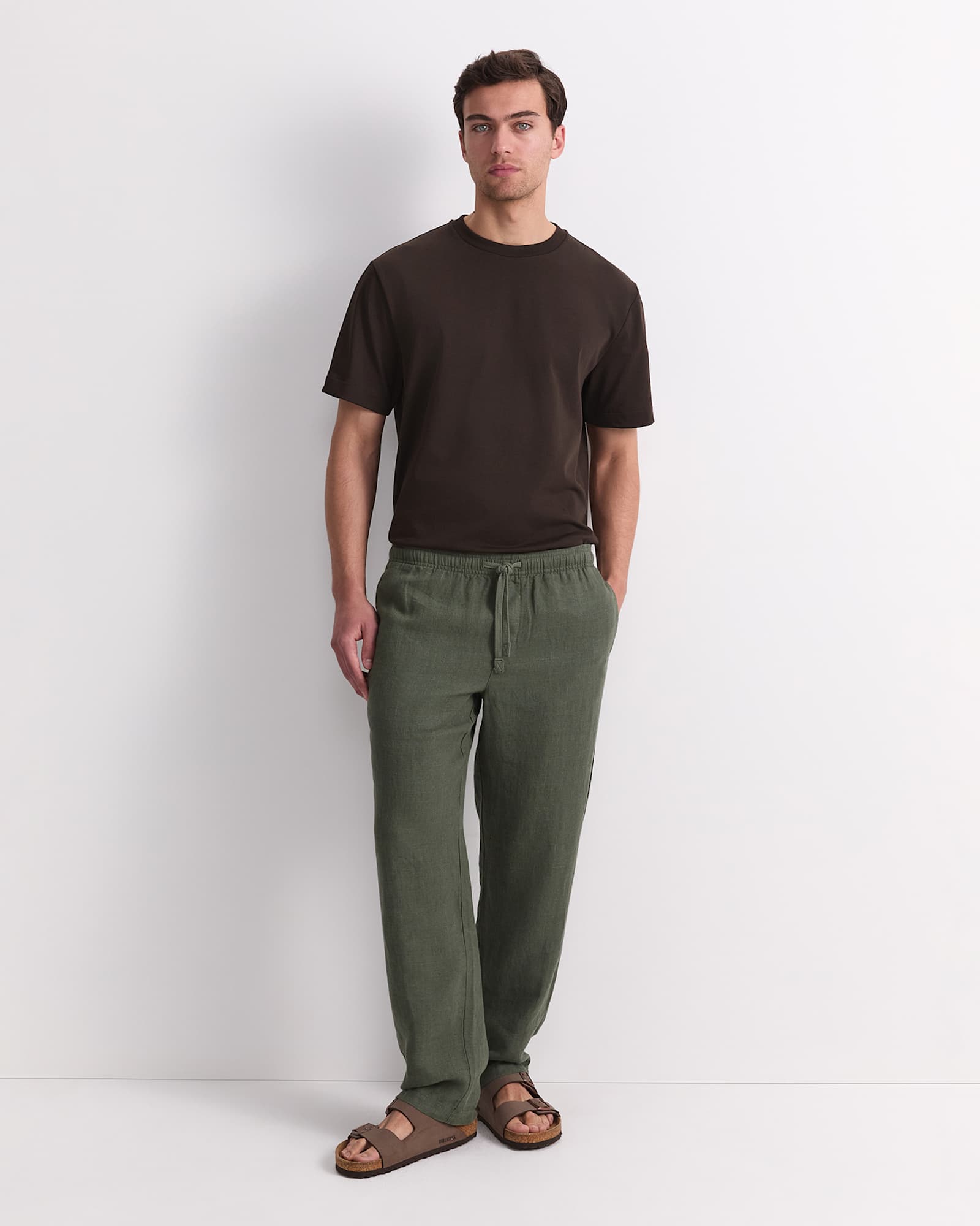 Caffery Yarn-Dyed Linen Pant in KHAKI