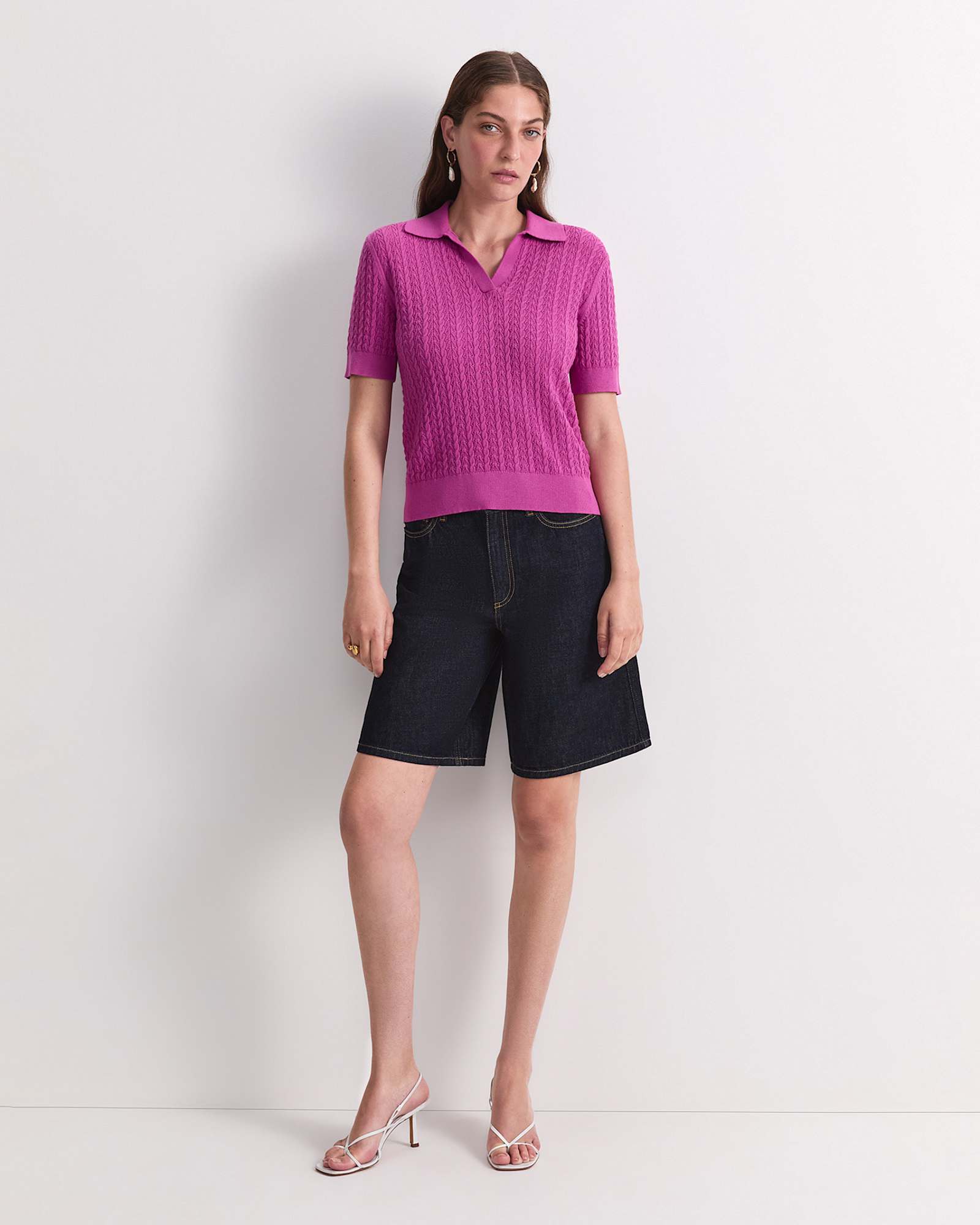 Elka Pointelle Polo Knit in SHERBET