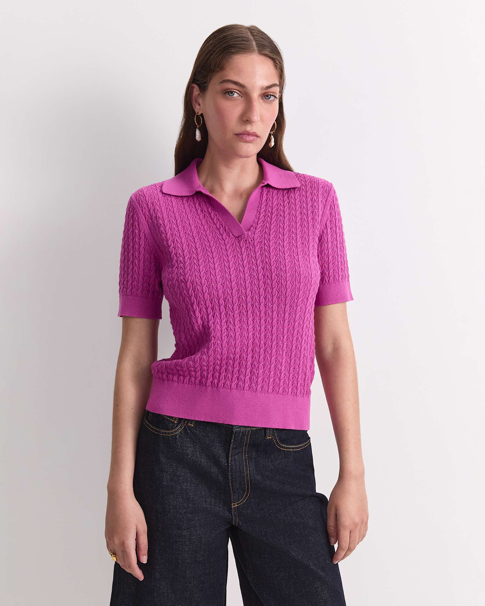 Elka Pointelle Polo Knit in SHERBET