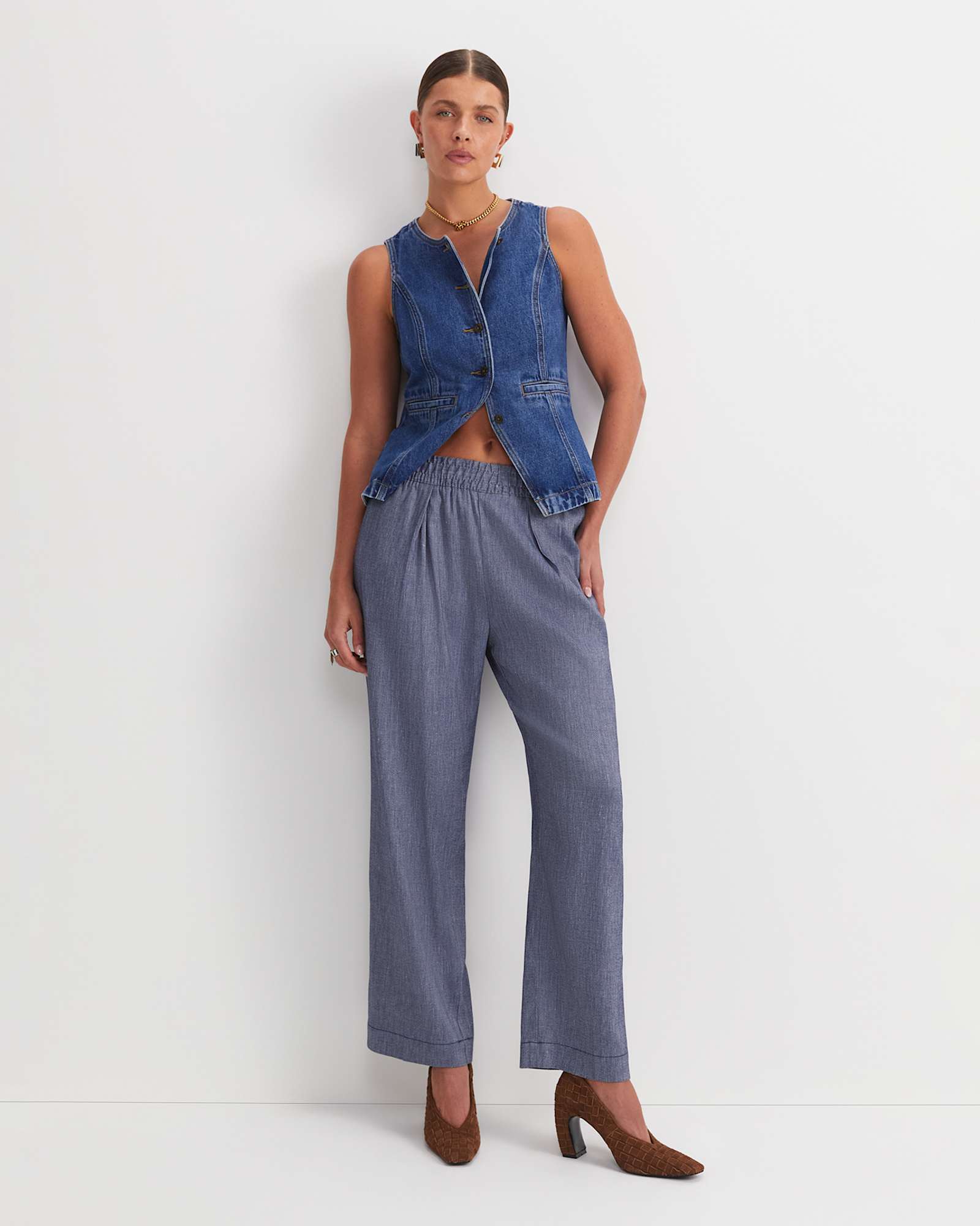 Rosa Wide Leg Linen Pant in INDIGO