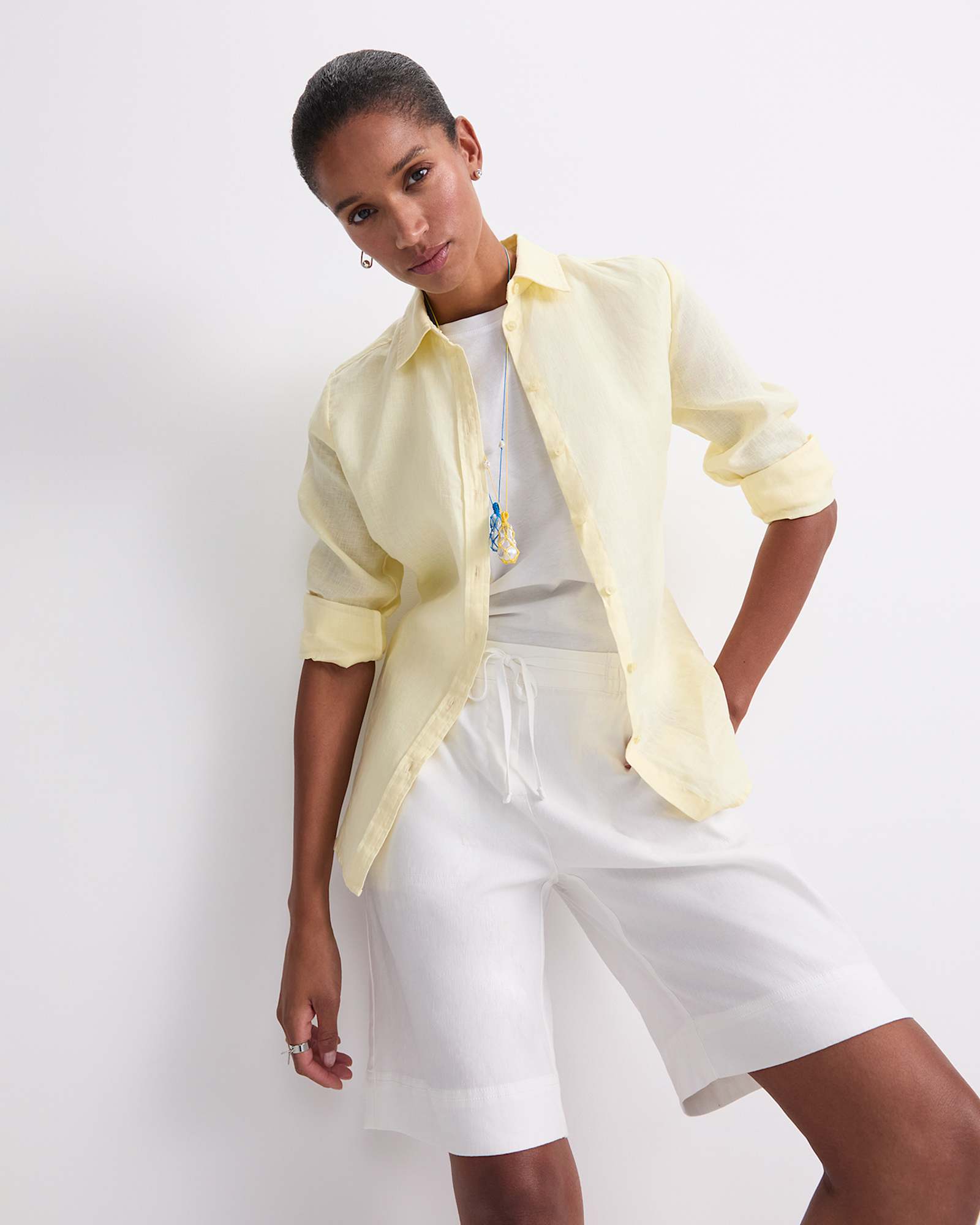 Dahlia Long Sleeve Linen Shirt in LEMON