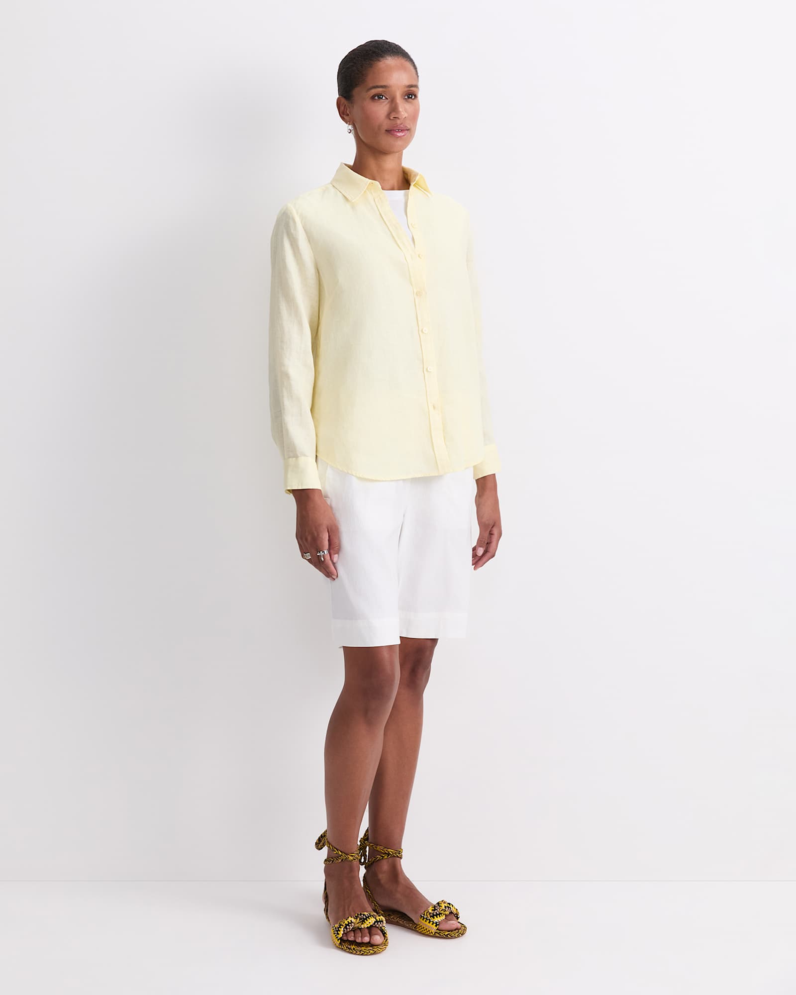 Dahlia Long Sleeve Linen Shirt in LEMON