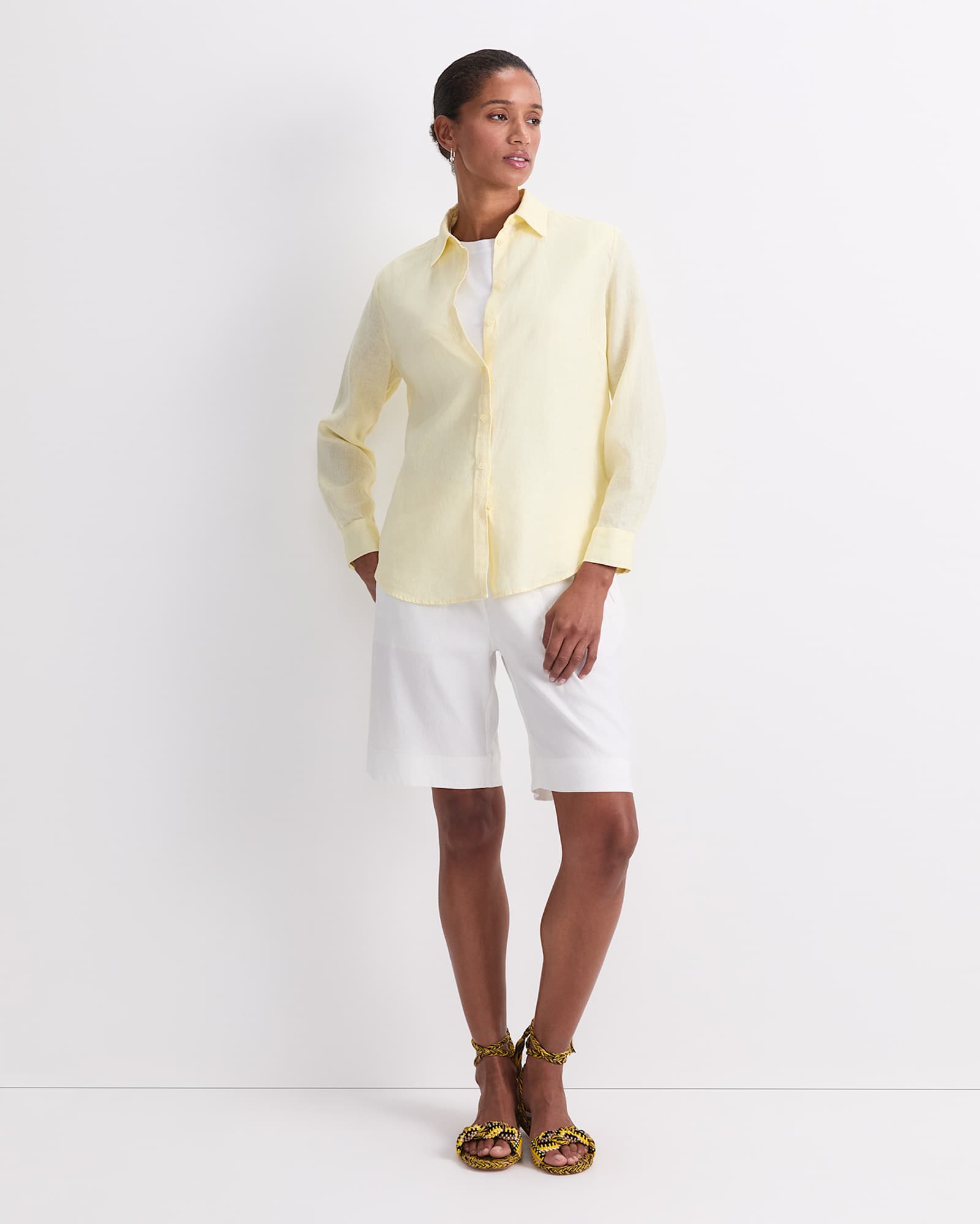 Dahlia Long Sleeve Linen Shirt in LEMON