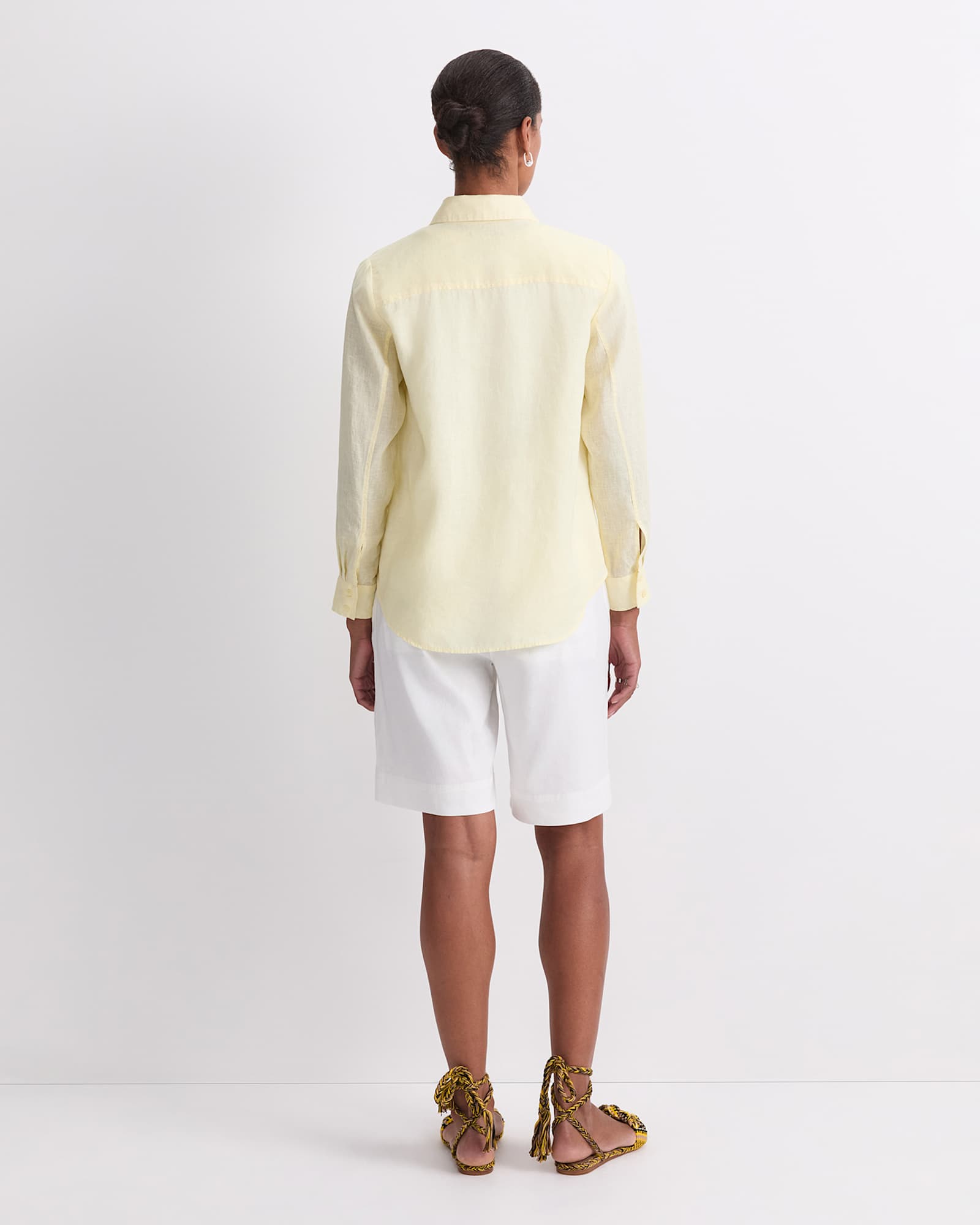 Dahlia Long Sleeve Linen Shirt in LEMON