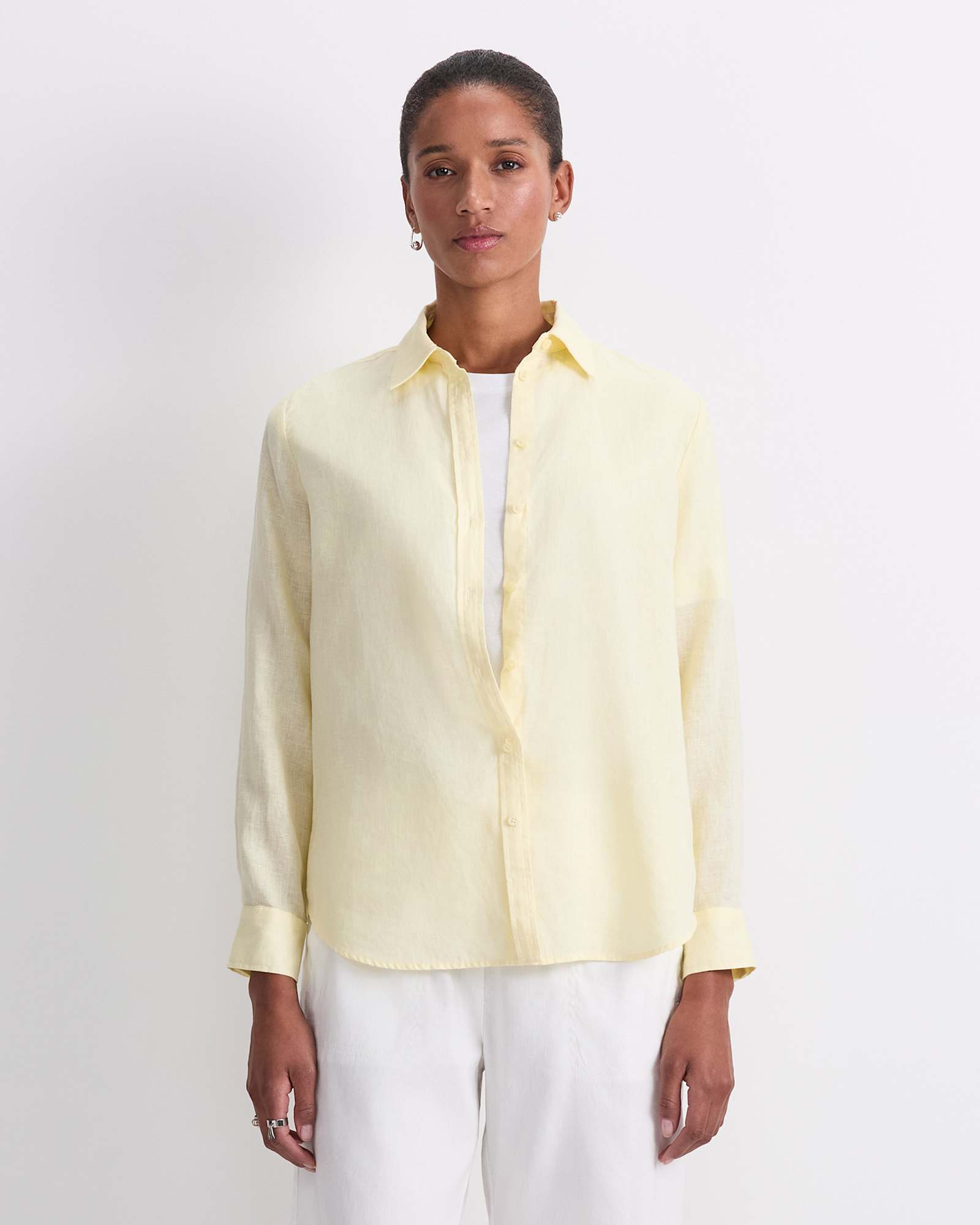 Dahlia Long Sleeve Linen Shirt in LEMON