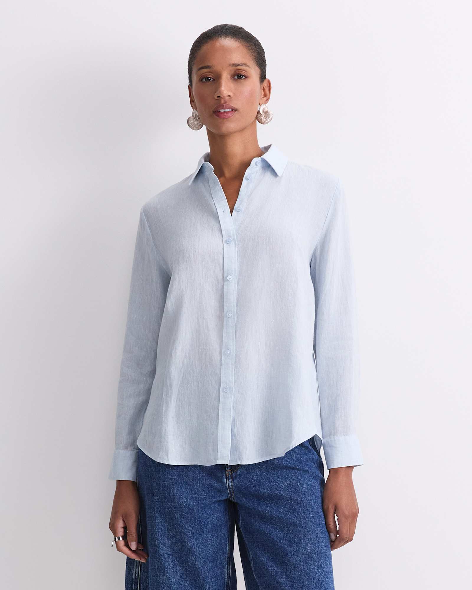 Dahlia Long Sleeve Linen Shirt in BLUE MIST