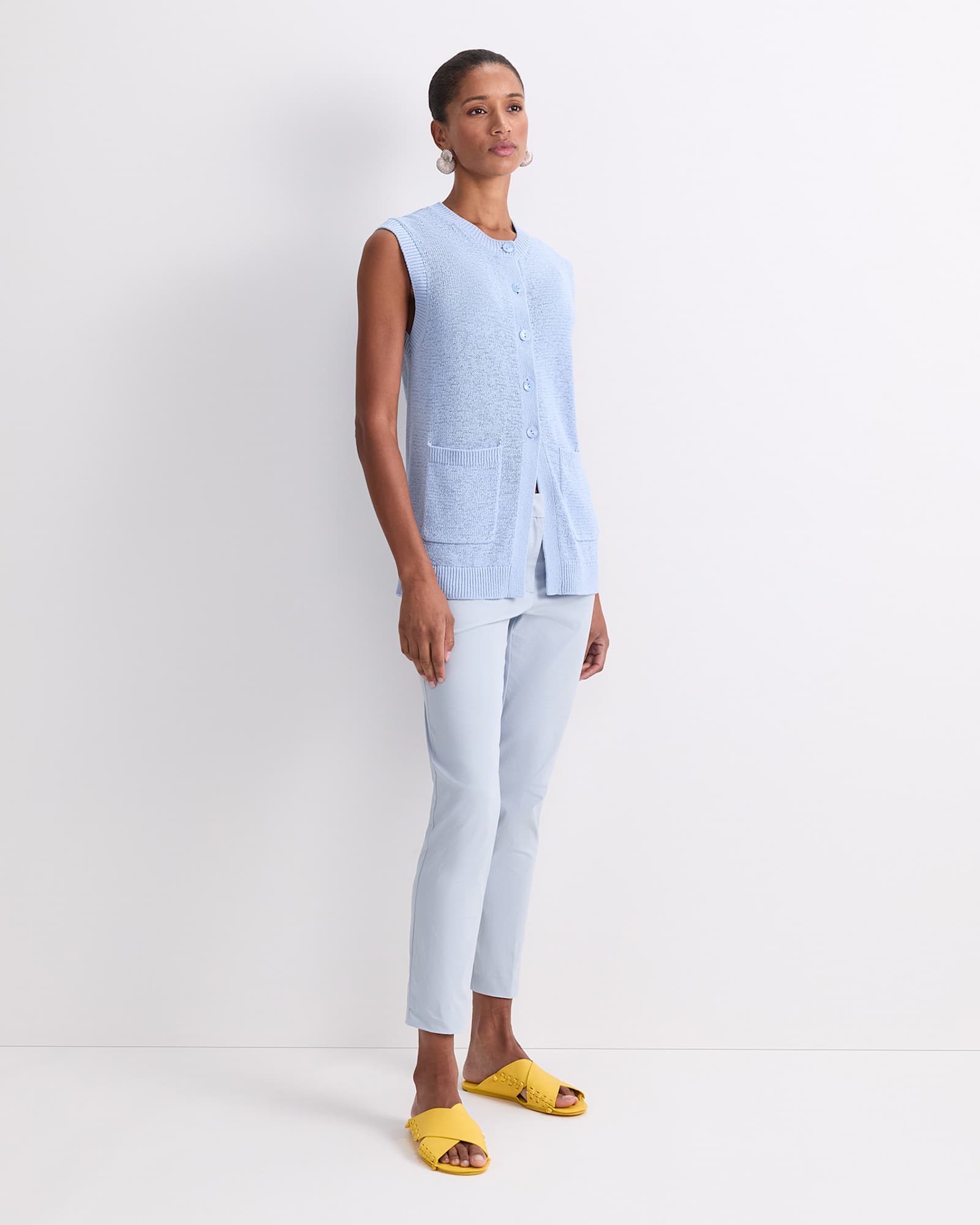 Josie Tape Yarn Vest in BLUE MIST