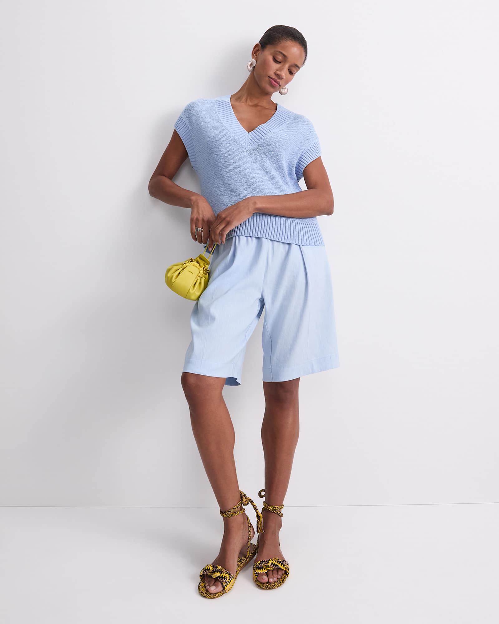 Josie Tape Yarn V-Neck Tank in BLUE MIST