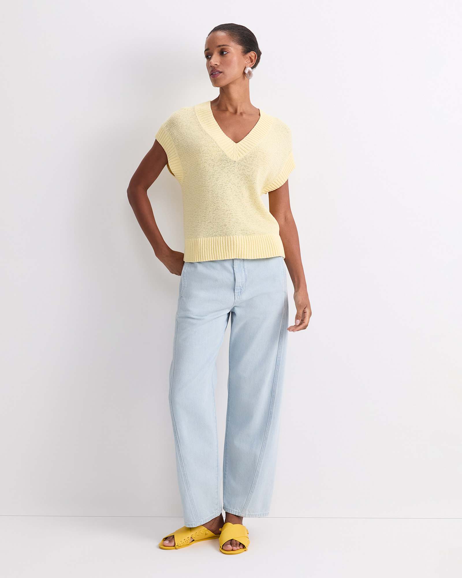 Josie Tape Yarn V-Neck Tank in LEMON