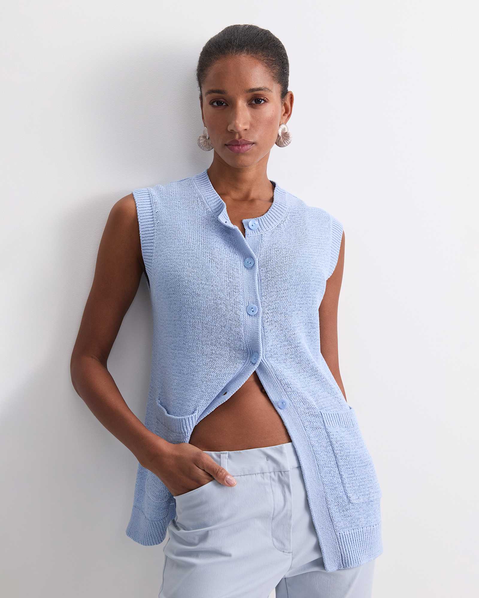 Josie Tape Yarn Vest in BLUE MIST