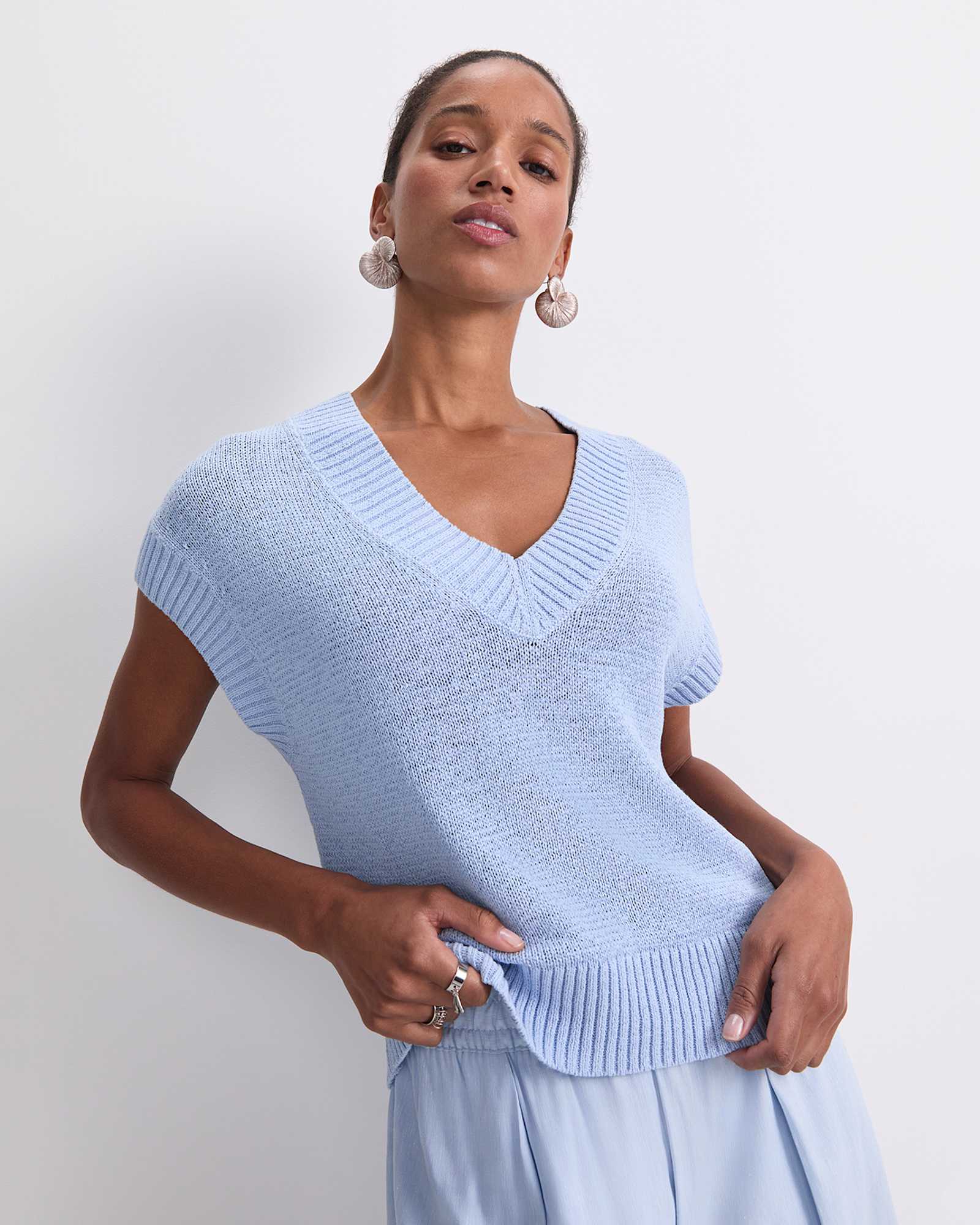 Josie Tape Yarn V-Neck Tank in BLUE MIST