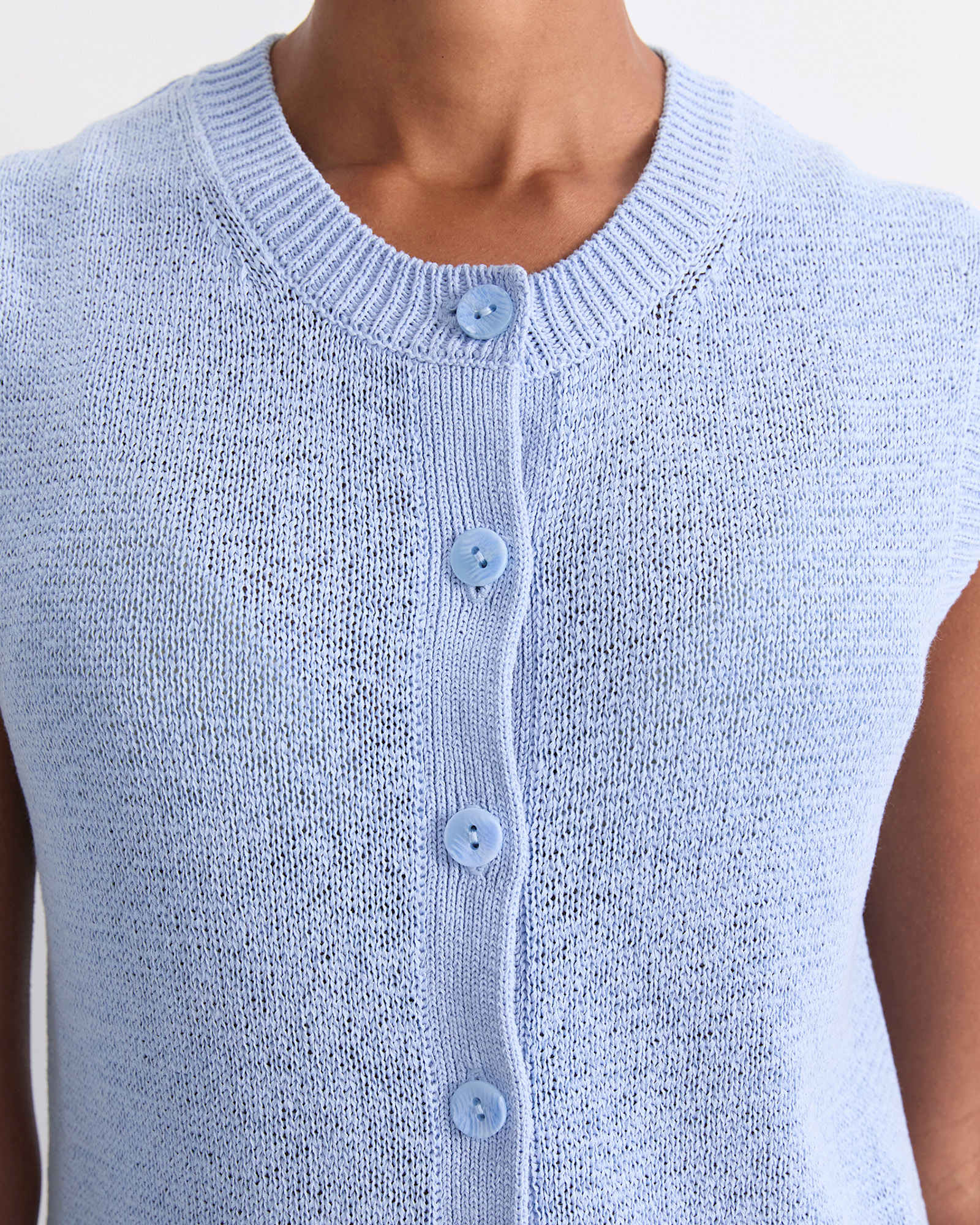 Josie Tape Yarn Vest in BLUE MIST