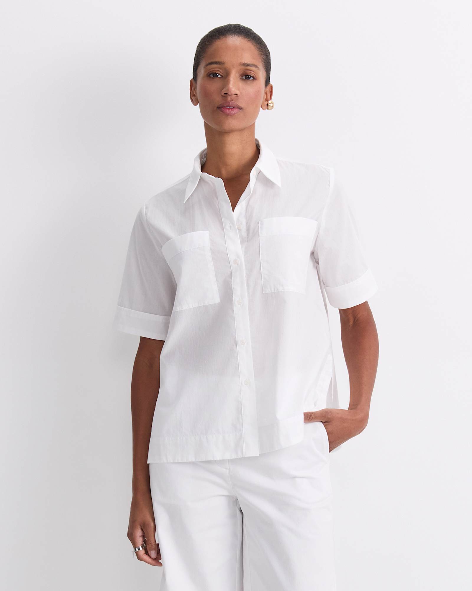 Short Sleeve Lily Voile Shirt in WHITE