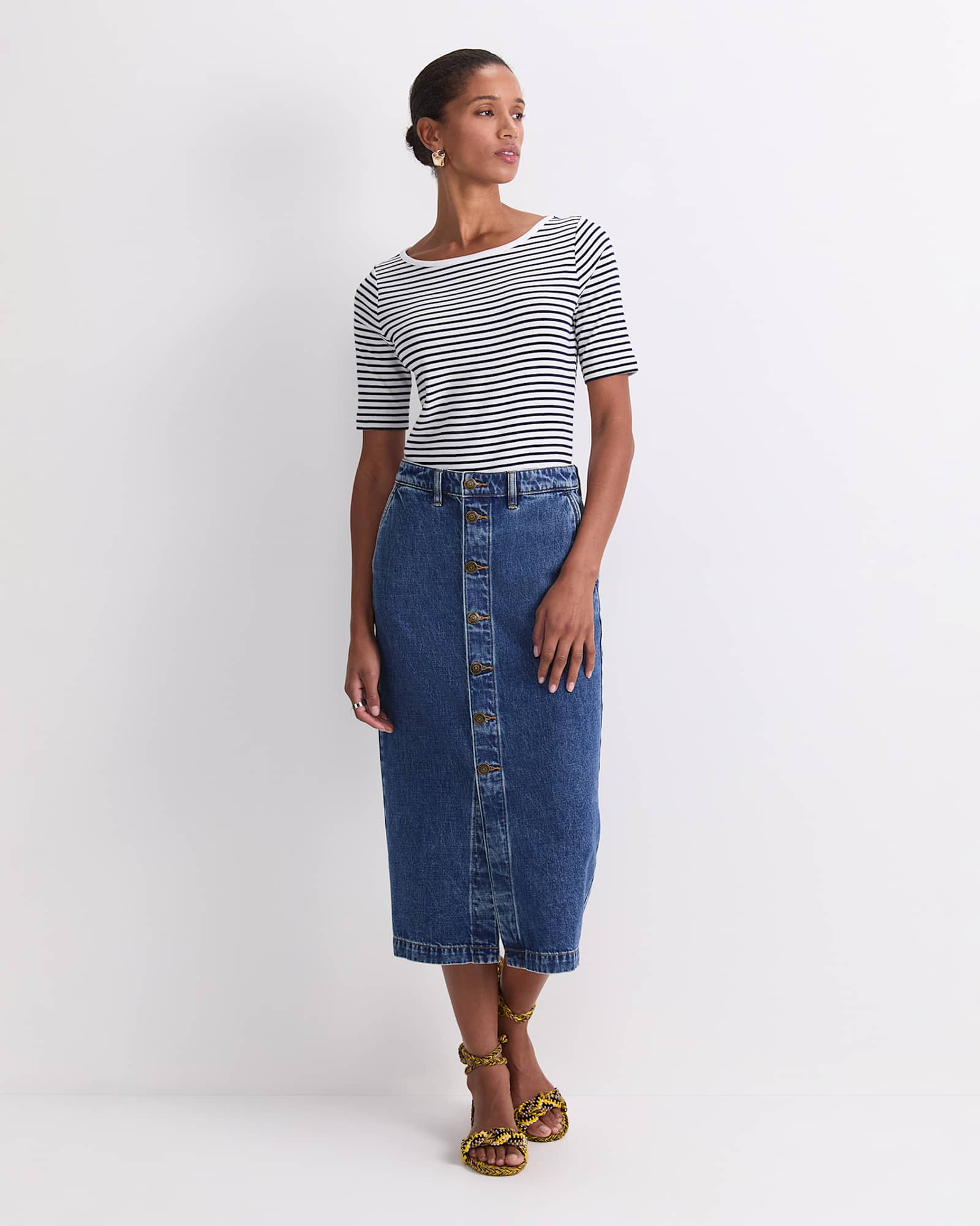 Allegra Denim Midi Skirt in MID WASH