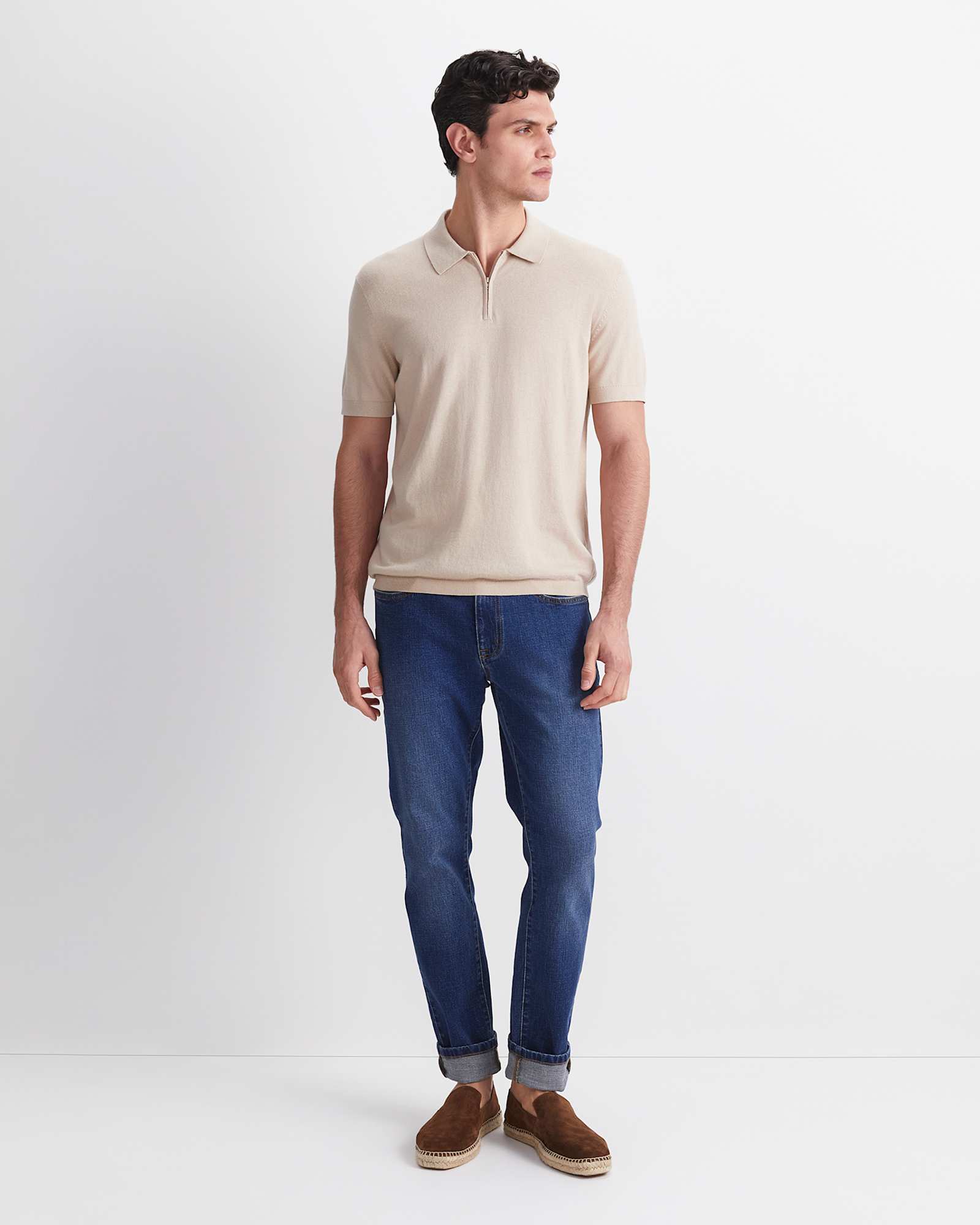 Ojas Zip Knit Polo in NATURAL
