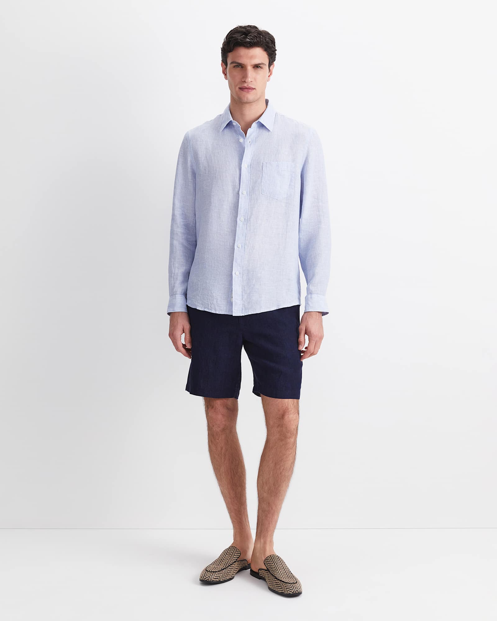 Vinnie Long Sleeve Linen Shirt in BLUE/WHITE