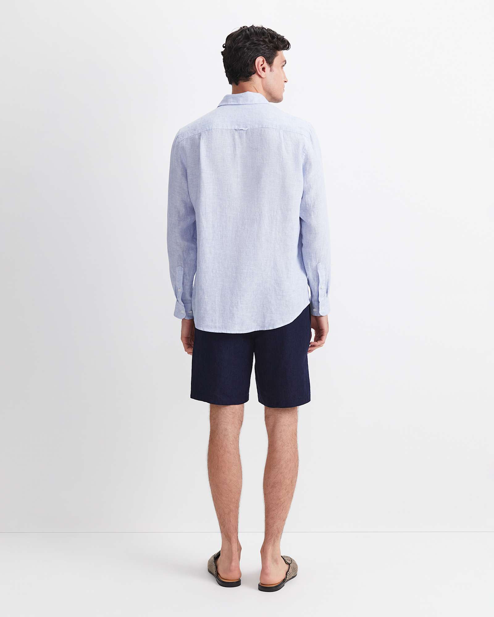 Vinnie Long Sleeve Linen Shirt in BLUE/WHITE