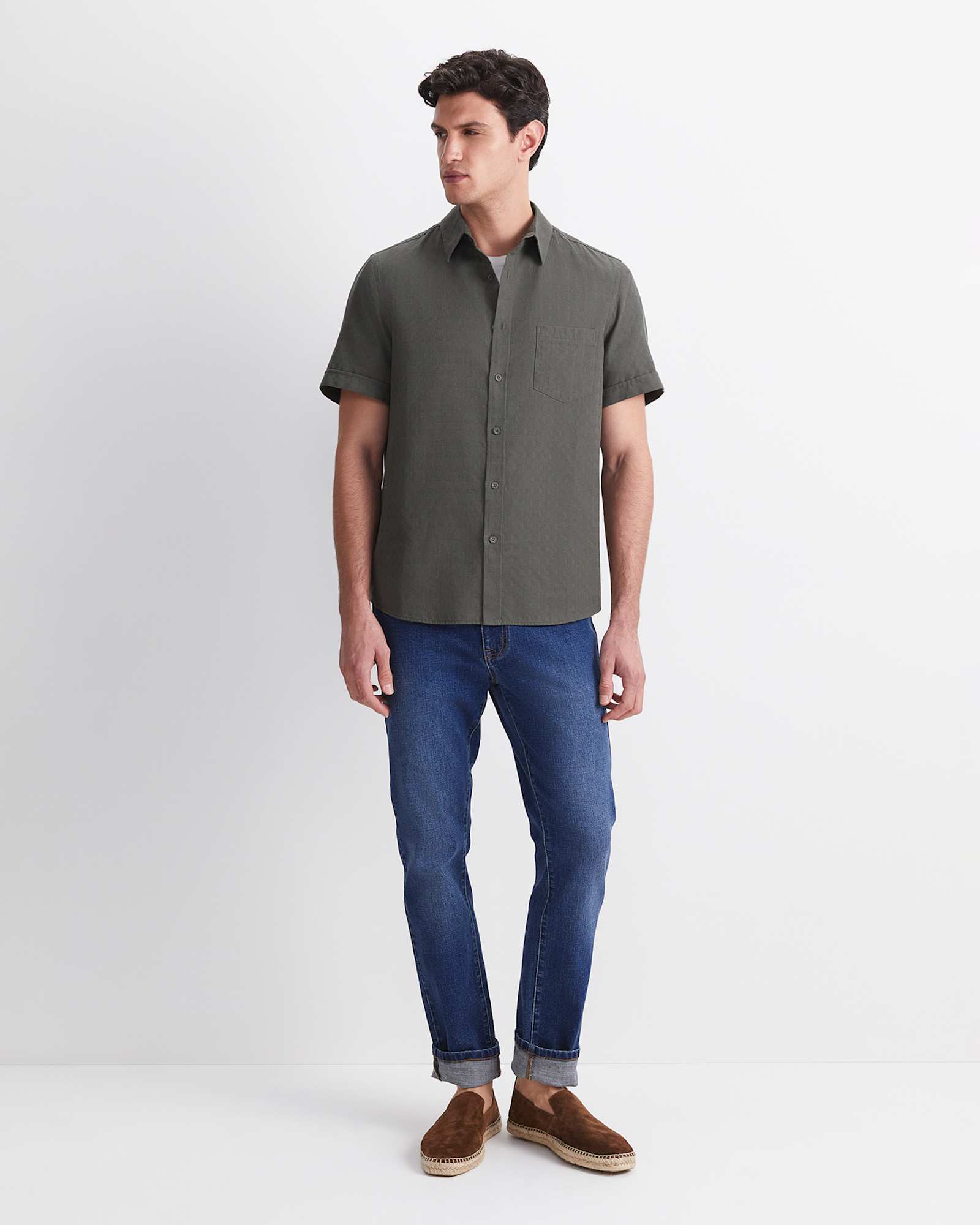 Short Sleeve Delave Linen Shirt in KHAKI