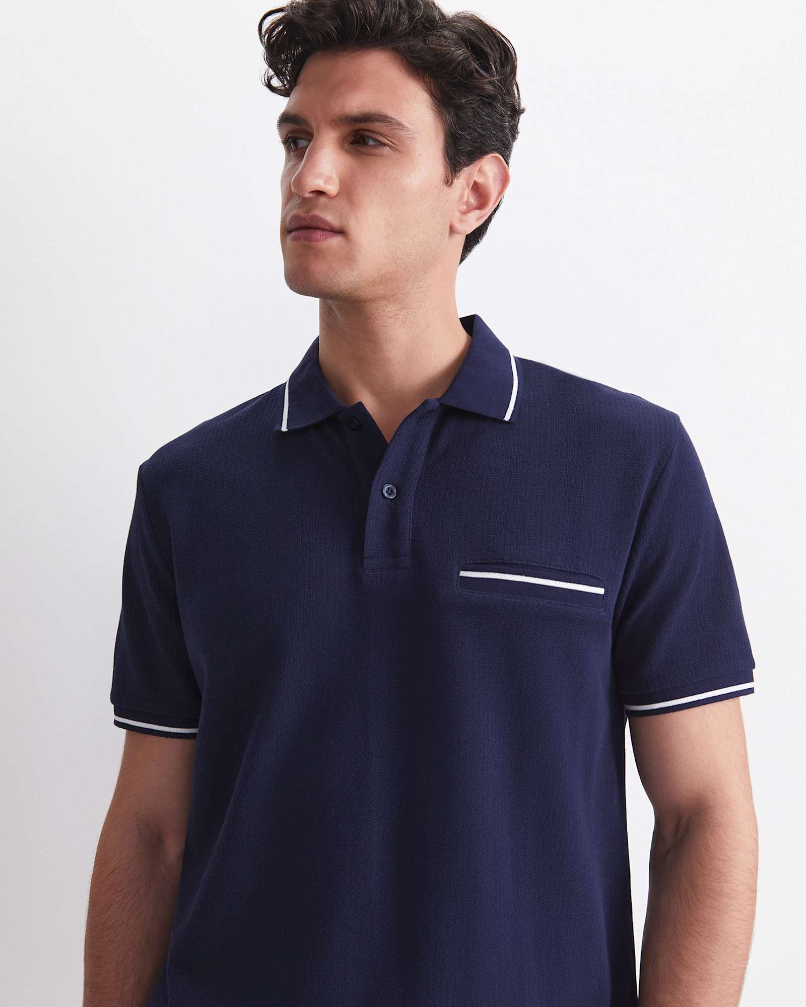 Toby Cotton Texture Polo in NAVY