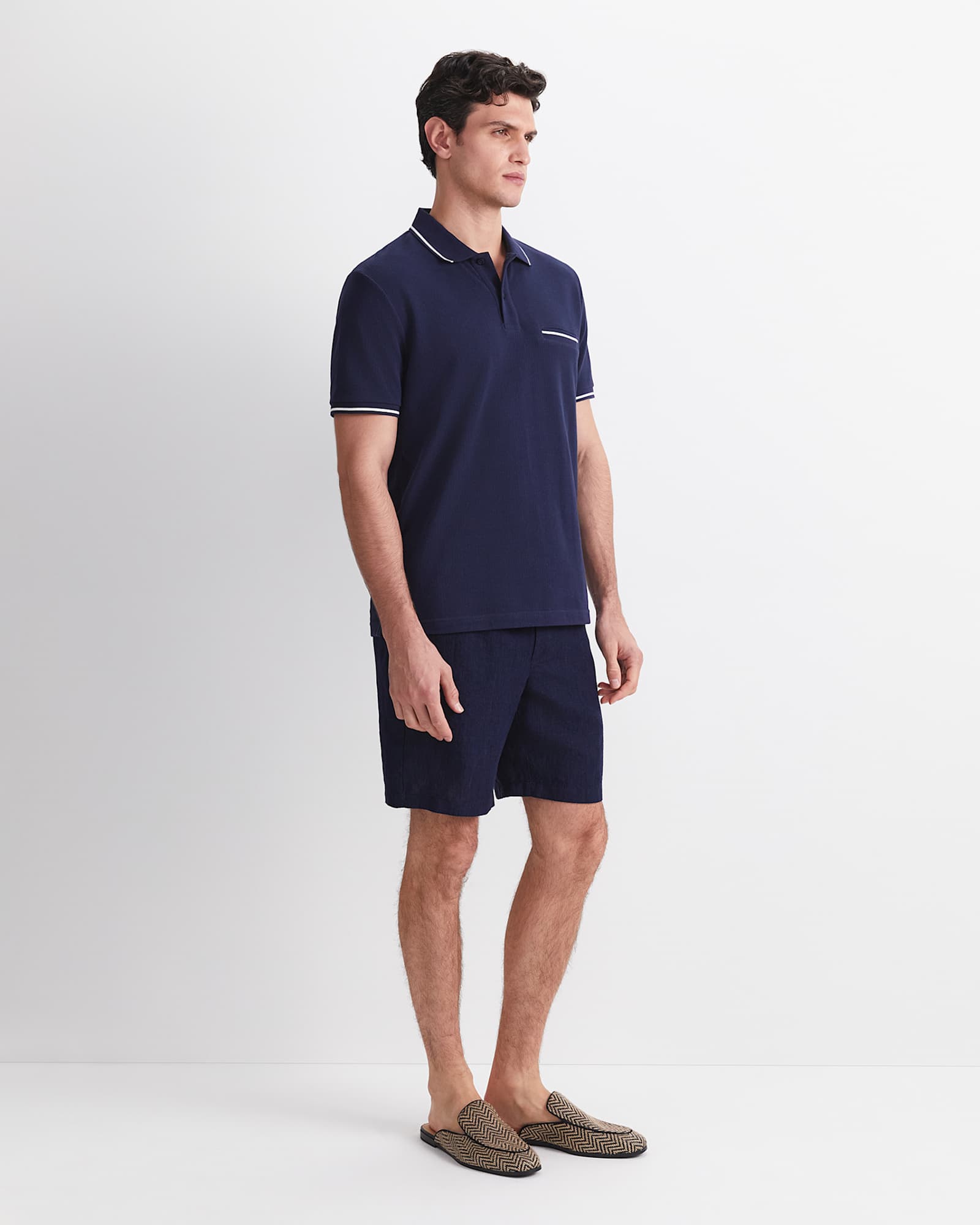 Toby Cotton Texture Polo in NAVY
