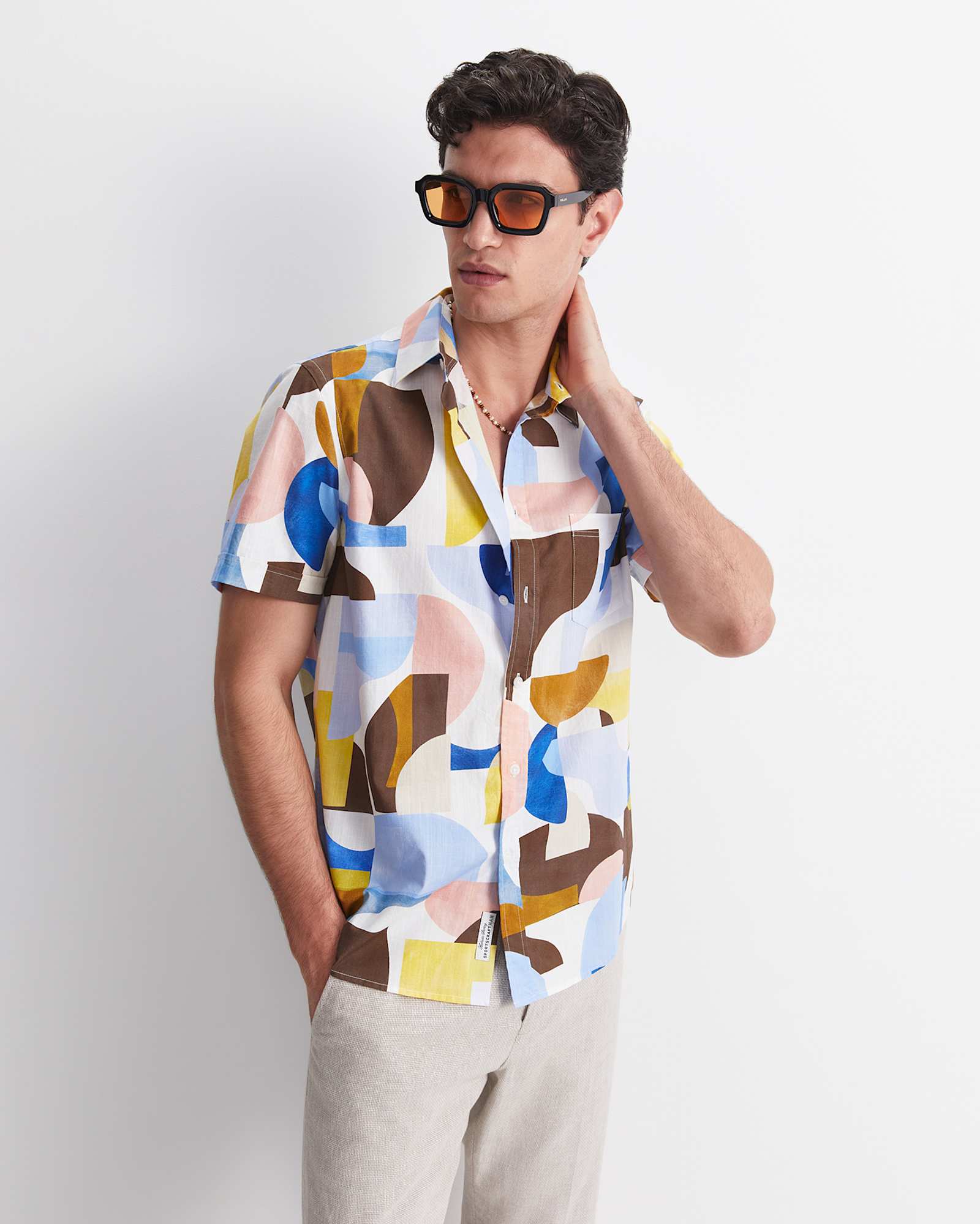 Blake Short Sleeve Print Shirt in YELLOW MULTI
