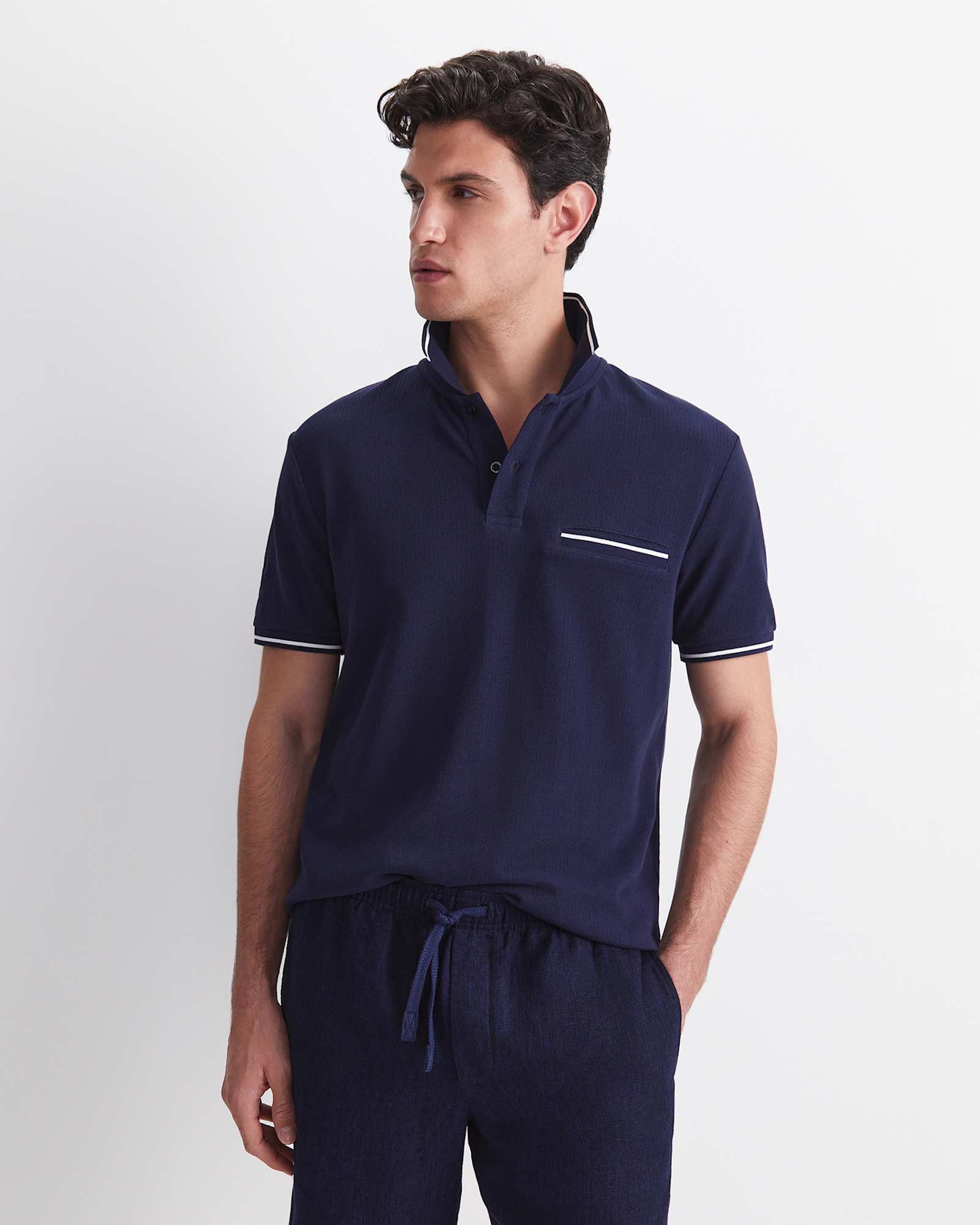 Toby Cotton Texture Polo in NAVY
