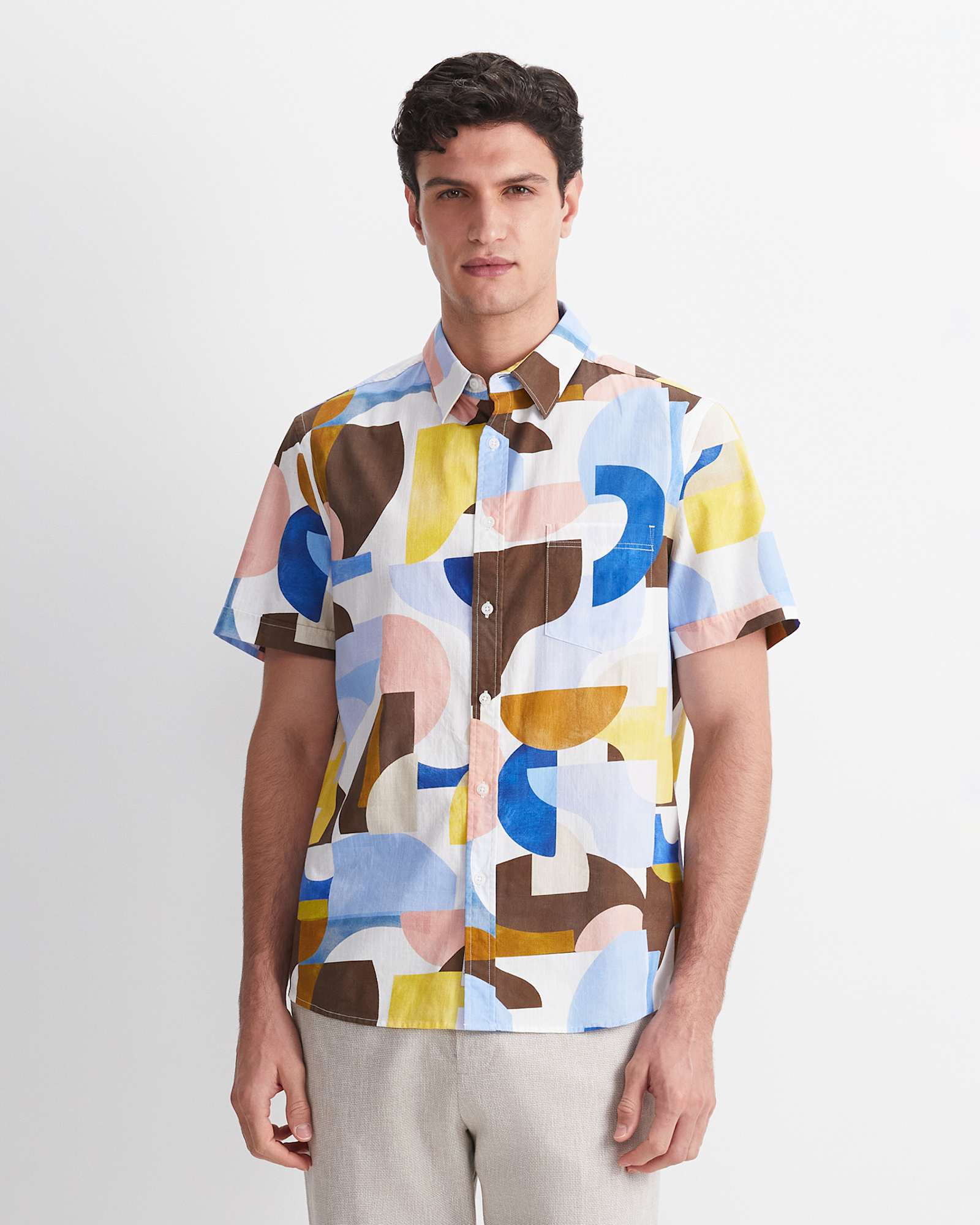 Blake Short Sleeve Print Shirt in YELLOW MULTI