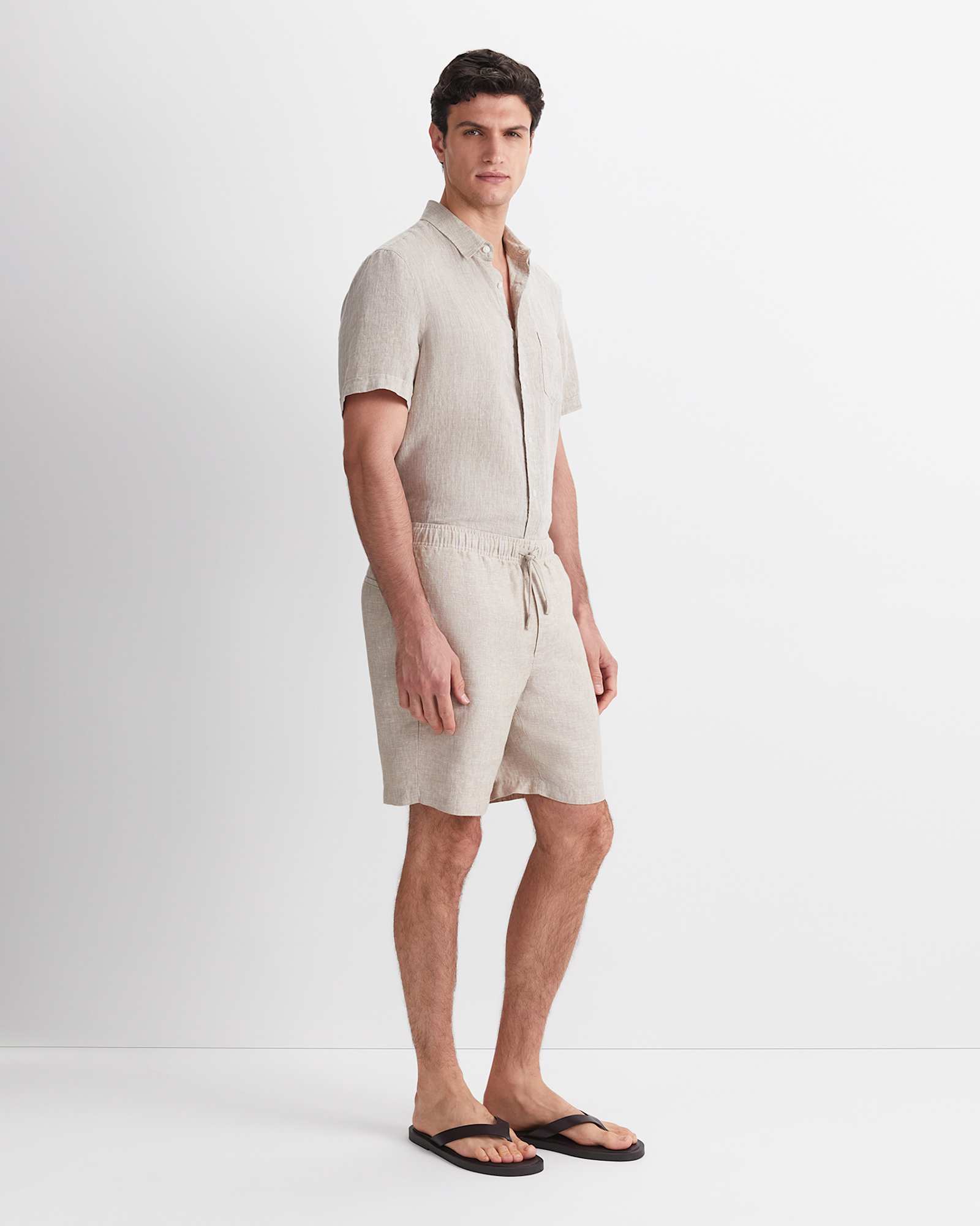 Caffery Yarn-Dyed Linen Short in CAPPUCCINO