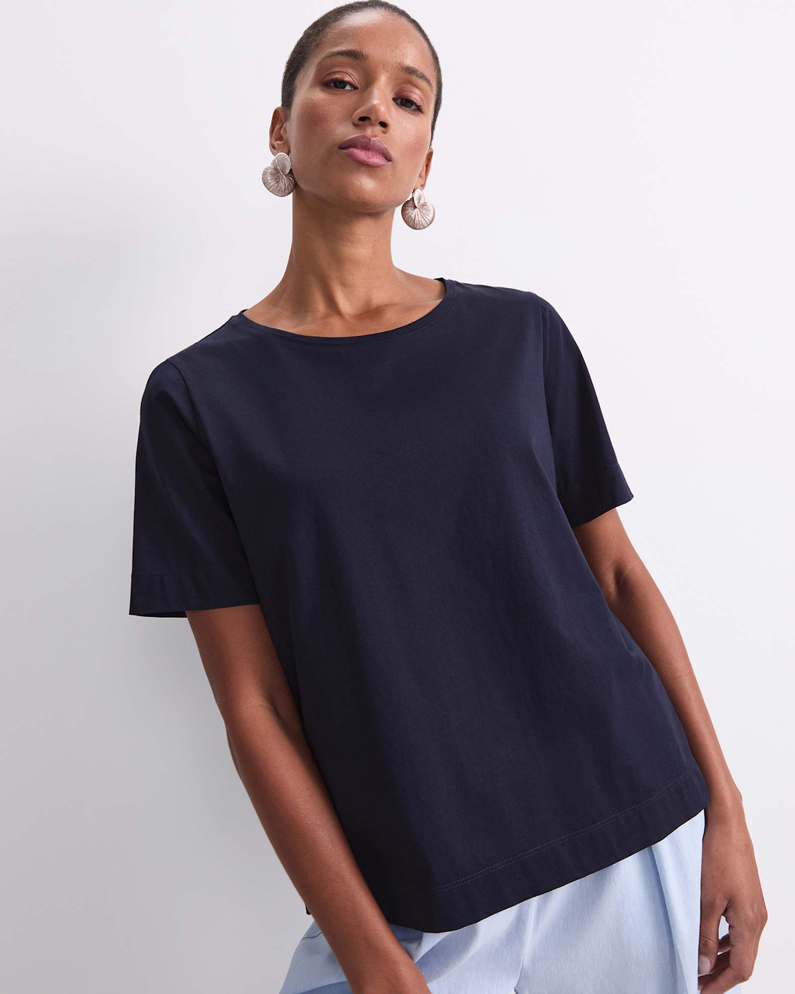 Mercerised Cotton Short Sleeve Tee in NAVY