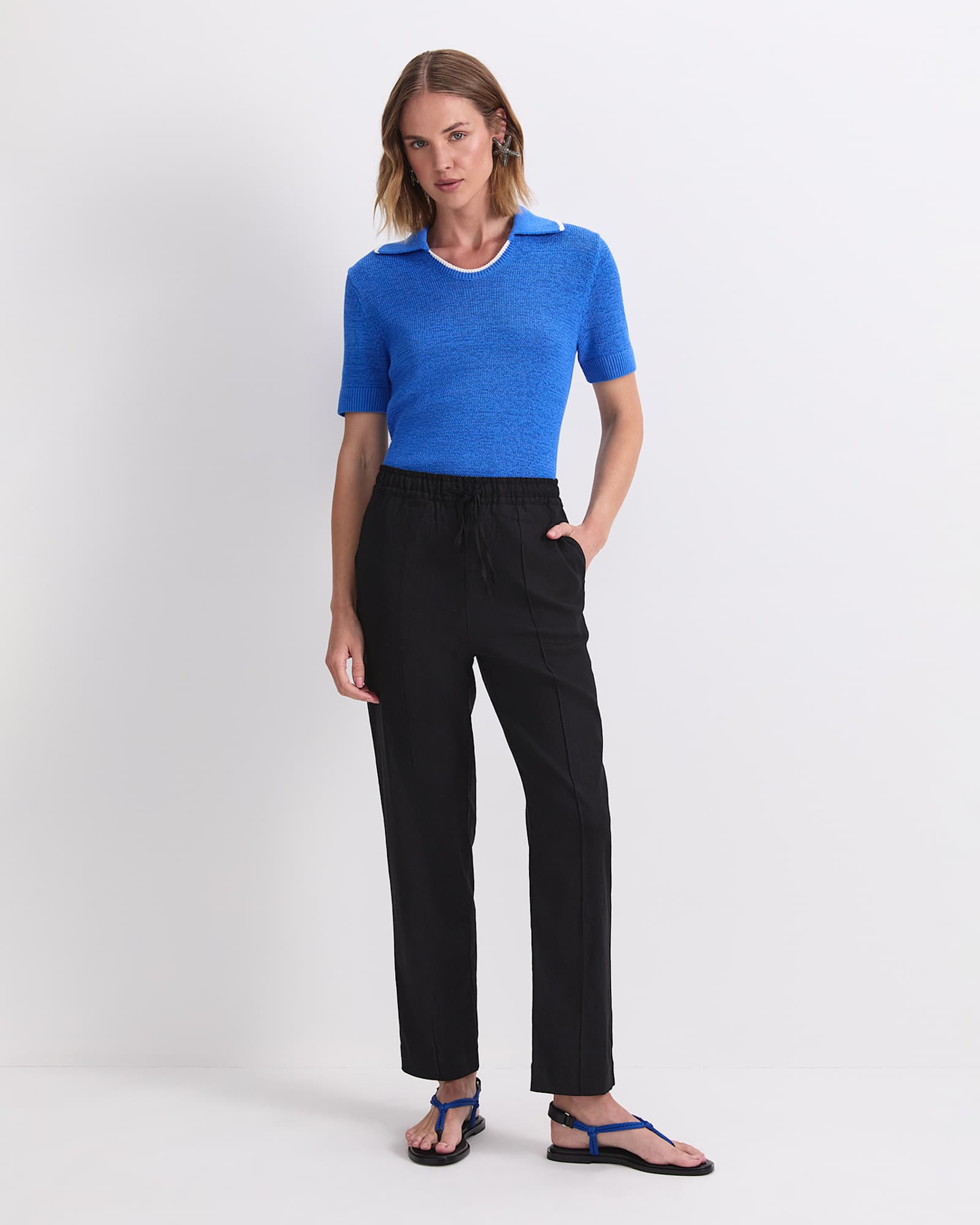 Rosa Tapered Linen Pant in BLACK