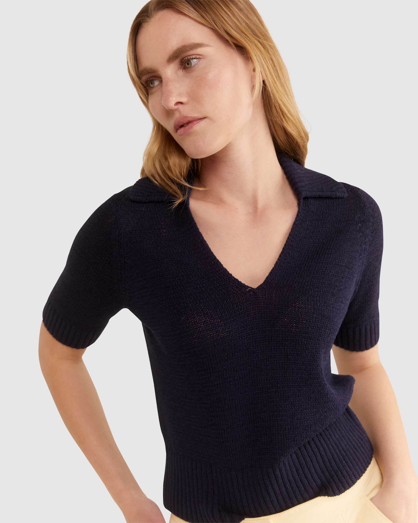Josie Tape Yarn Polo in NAVY