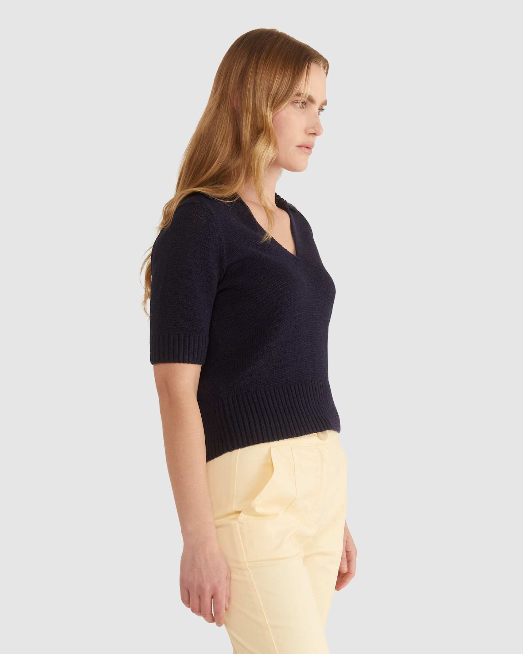 Josie Tape Yarn Polo in NAVY