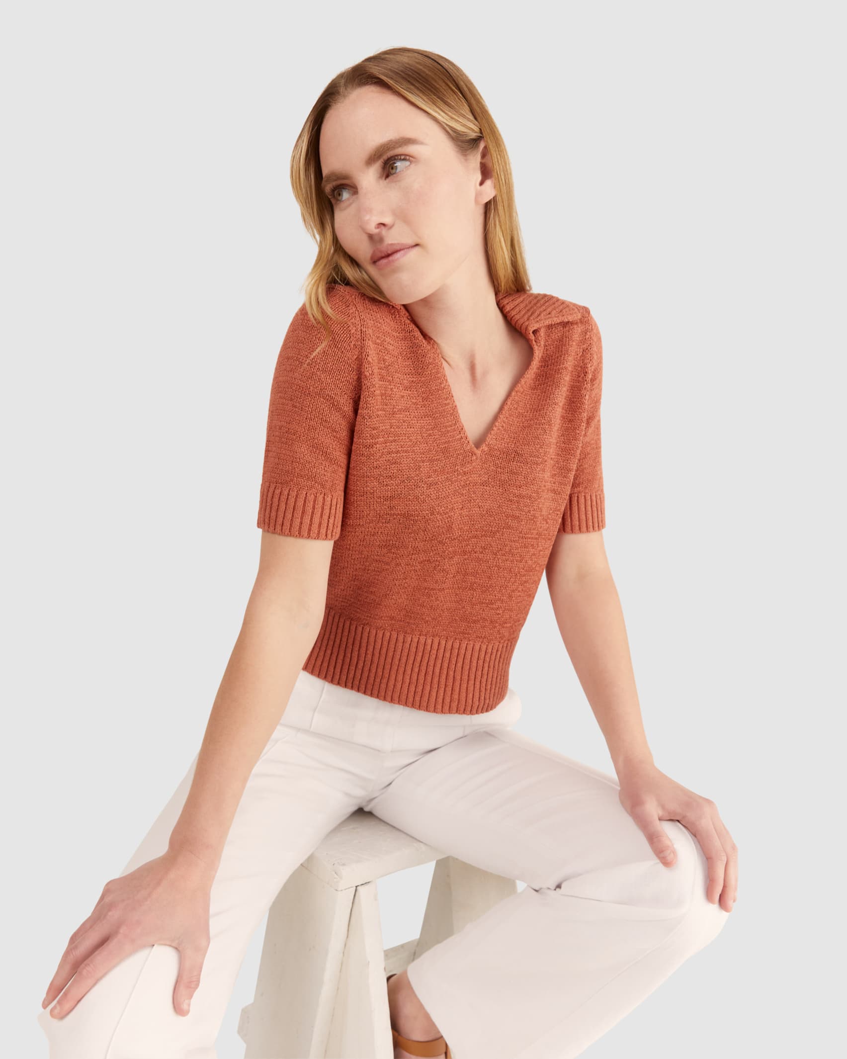 Josie Tape Yarn Polo in SIENNA