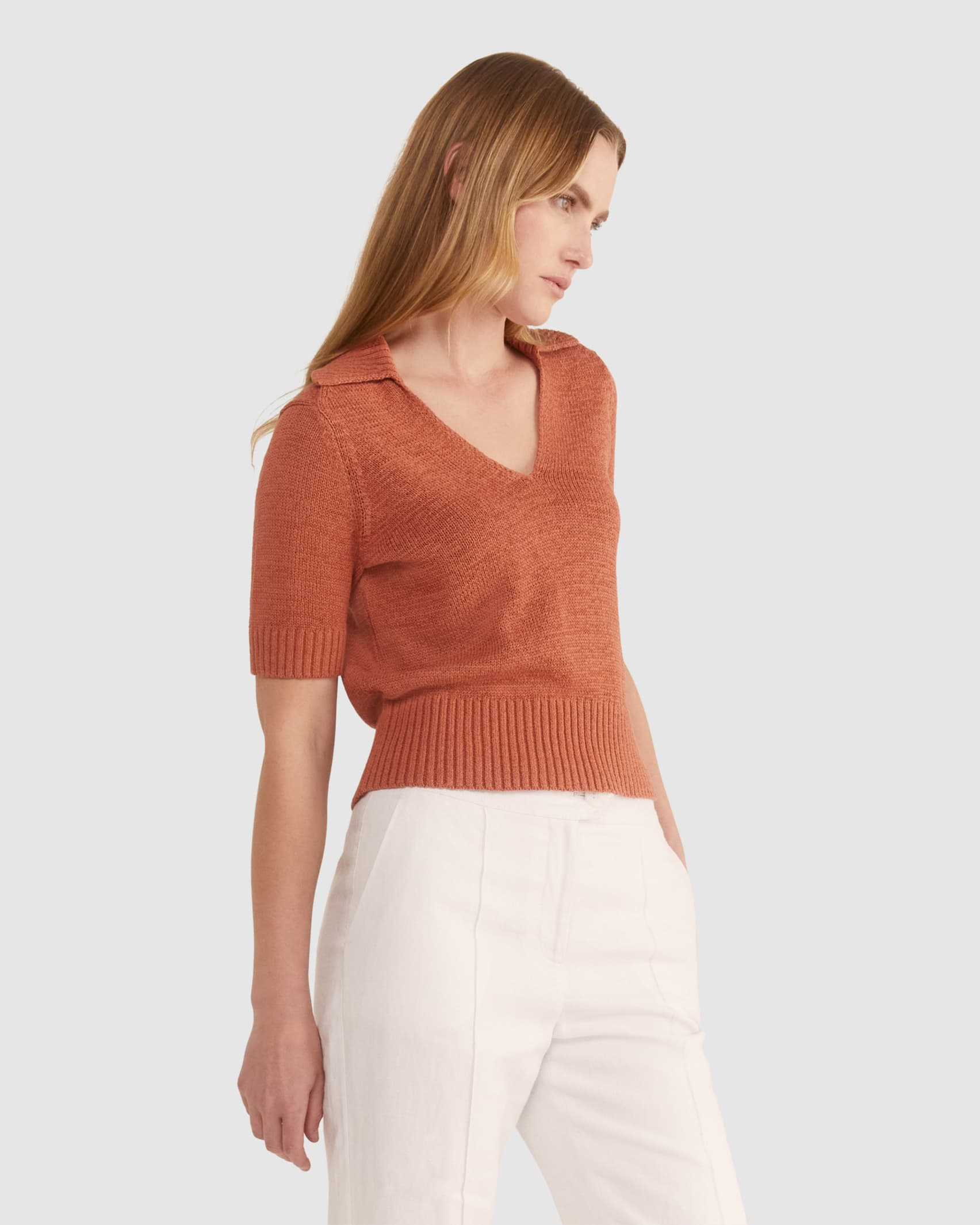 Josie Tape Yarn Polo in SIENNA