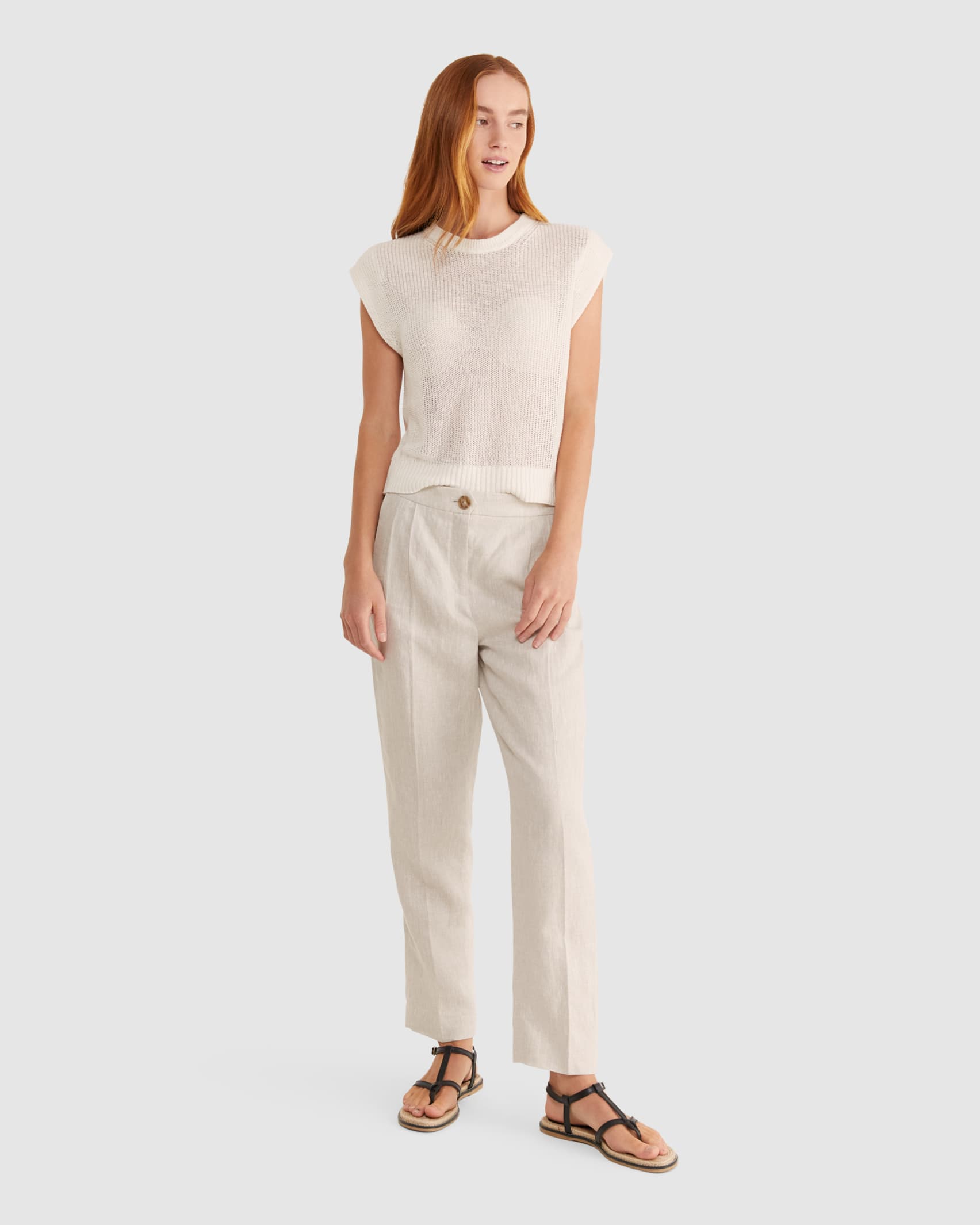 Freya Linen Pant in STRING