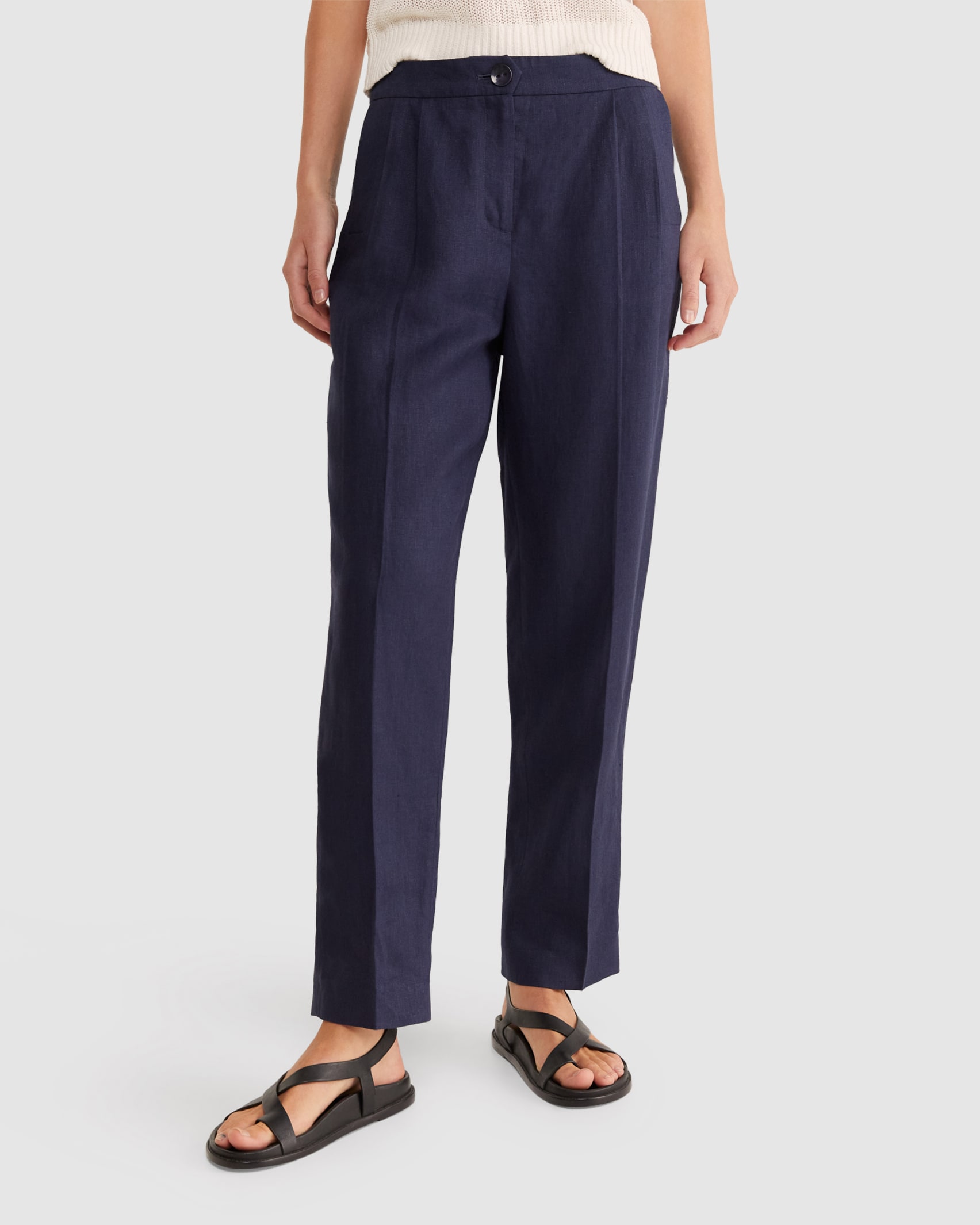 Freya Linen Pant in NAVY