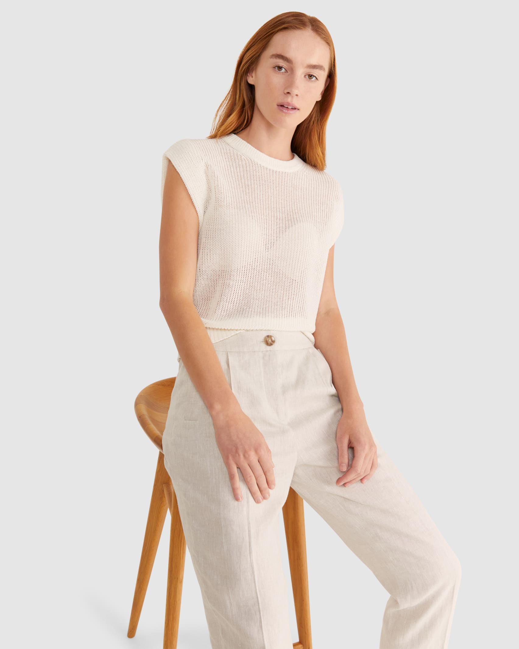 Freya Linen Pant in STRING