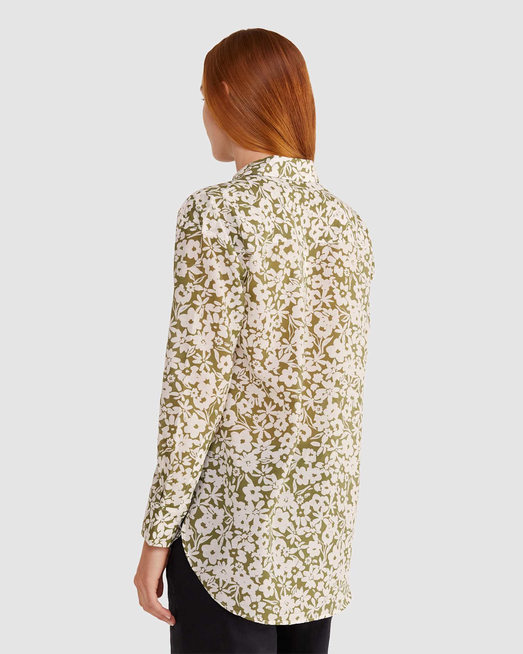 Floral Cotton Silk Shirt in KHAKI/IVORY
