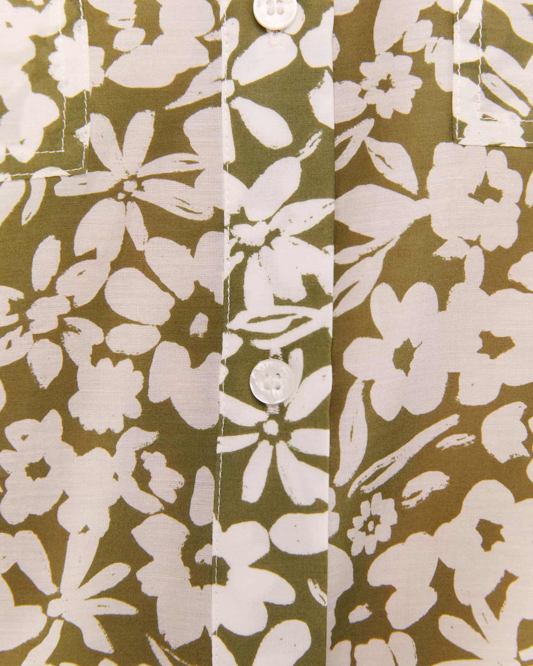 Floral Cotton Silk Shirt in KHAKI/IVORY