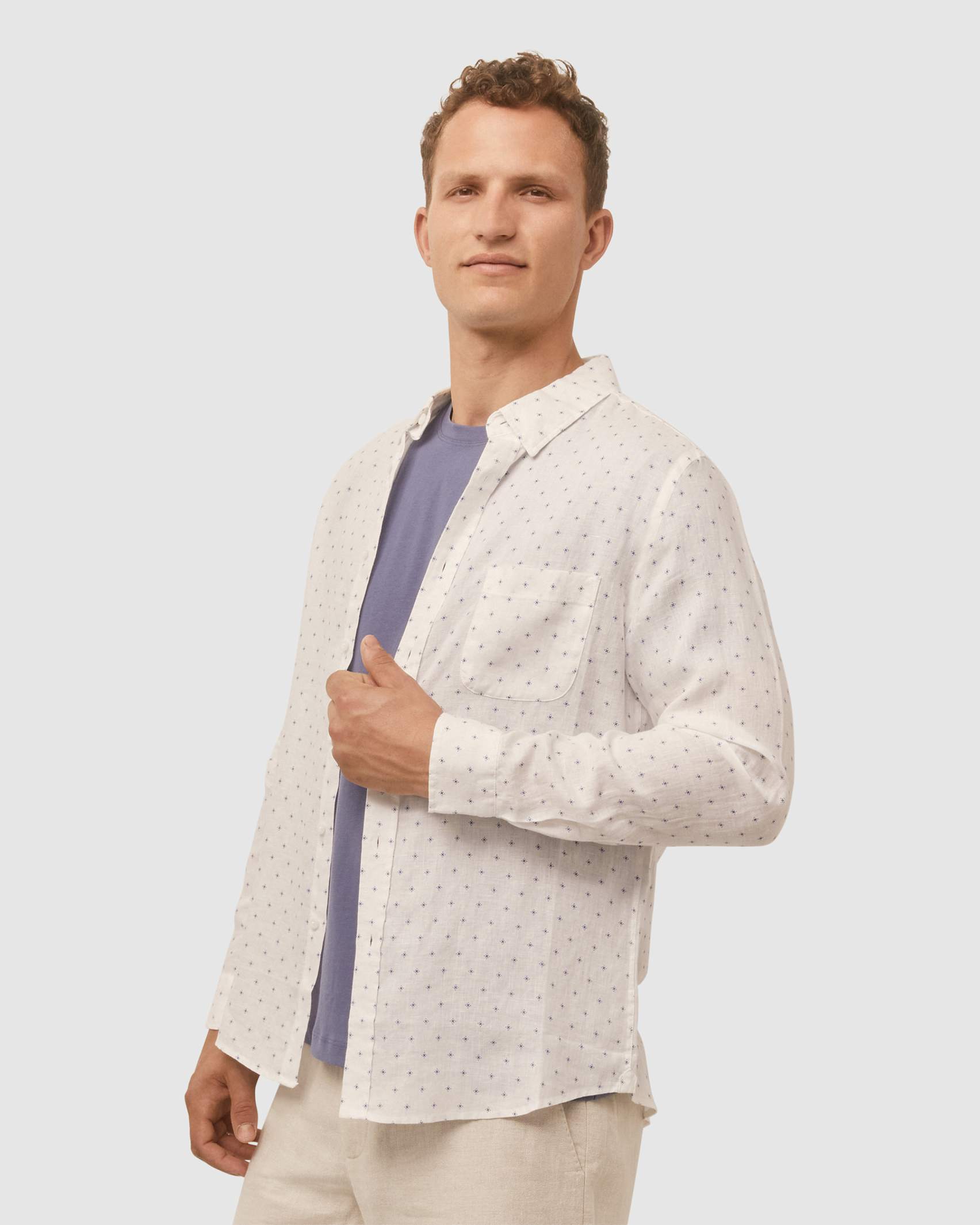 Printed Linen Shirt in BLUE