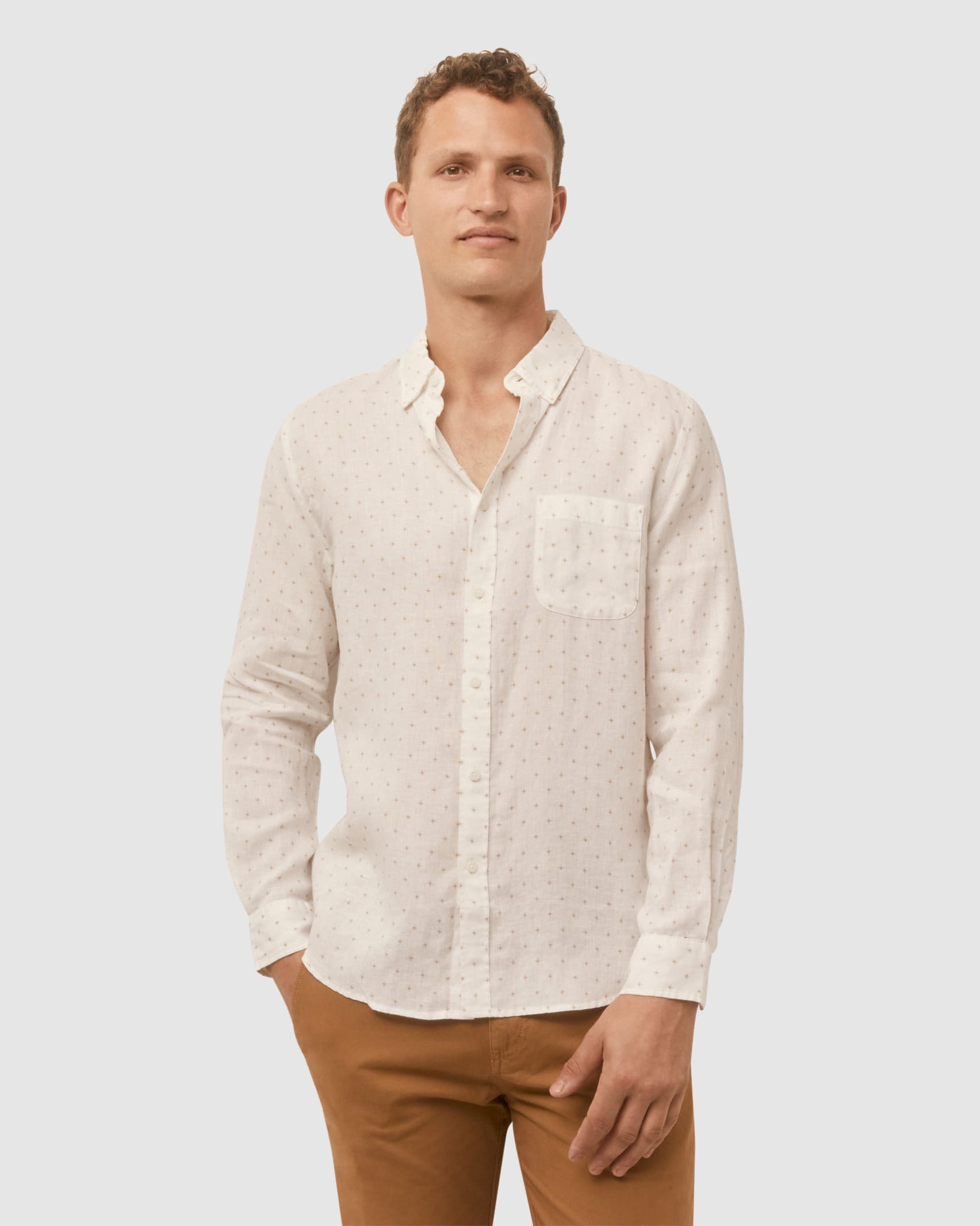 Printed Linen Shirt in LATTE